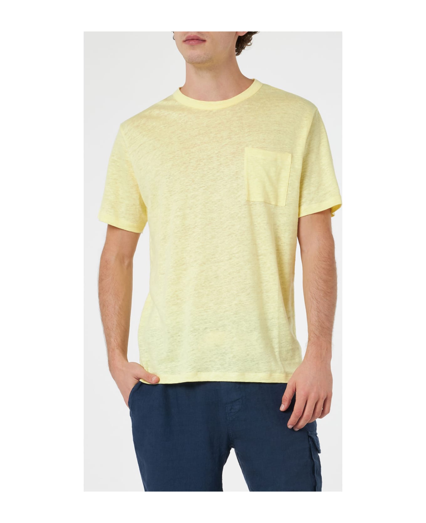 MC2 Saint Barth Man Yellow Linen Jersey T-shirt Ecstasea With Pocket - YELLOW