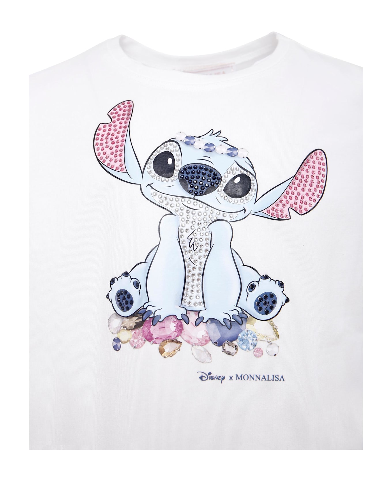 Monnalisa White T-shirt For Girl With Stitch Print - White