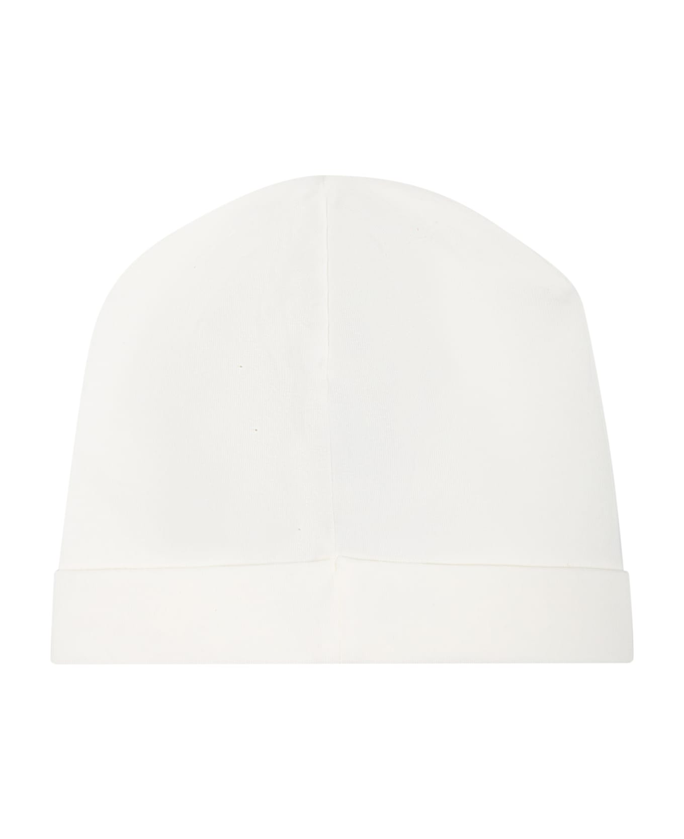 Moschino White Baby Boy Hat With Logo And Teddy Bear - White