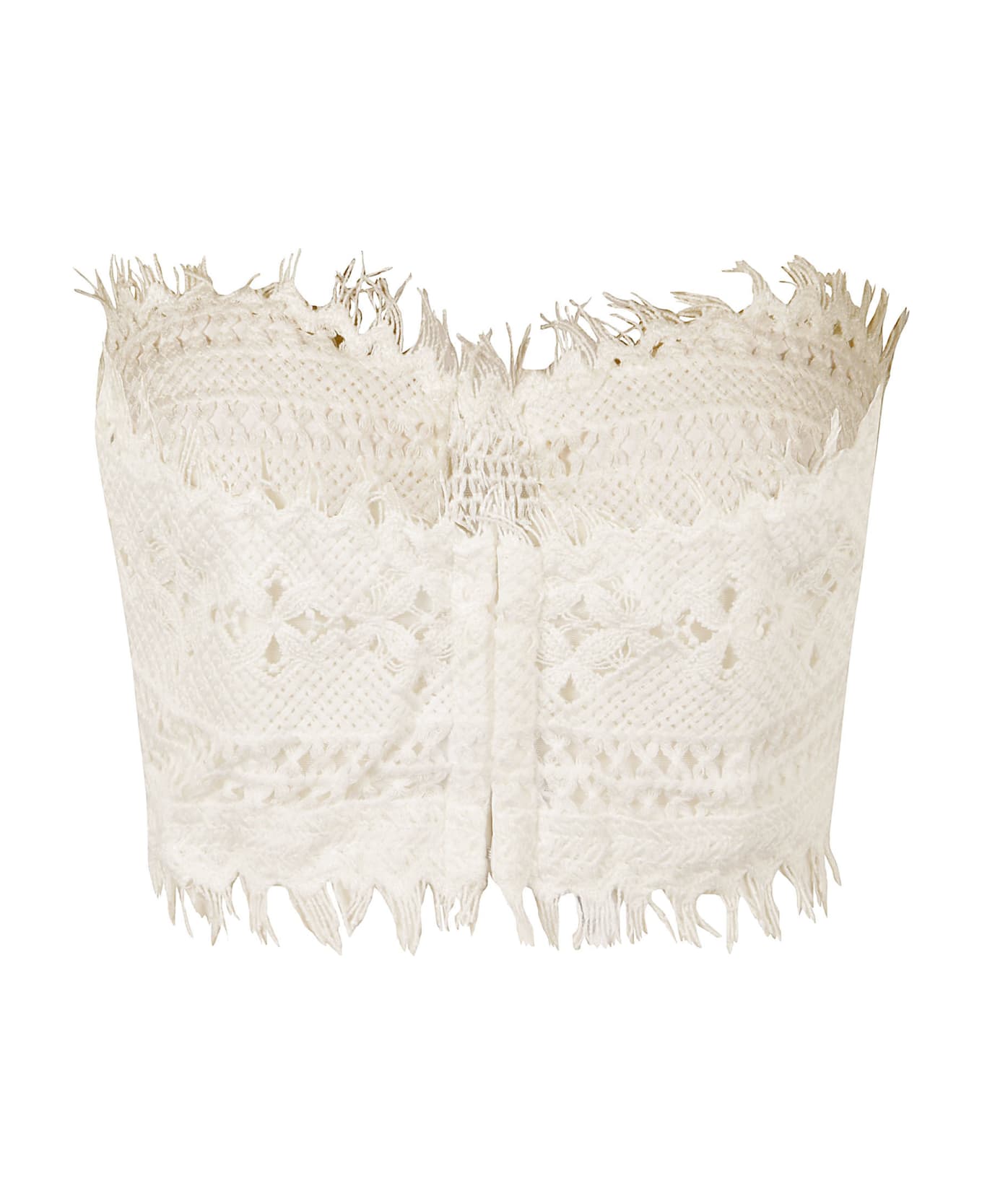 Ermanno Scervino Fringe Trim Perforated Woven Top - White トップス