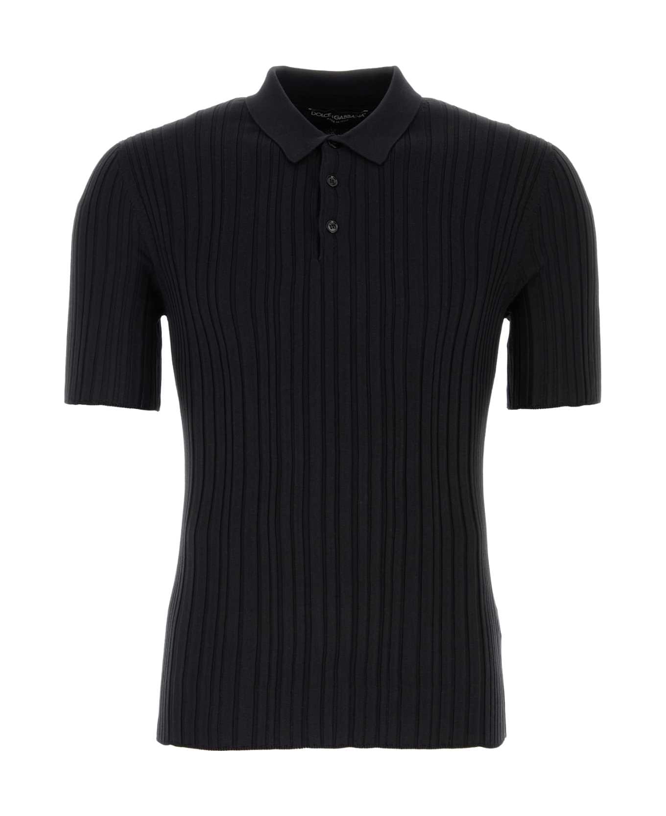 Dolce & Gabbana Black Silk Blend Polo Shirt - NERO
