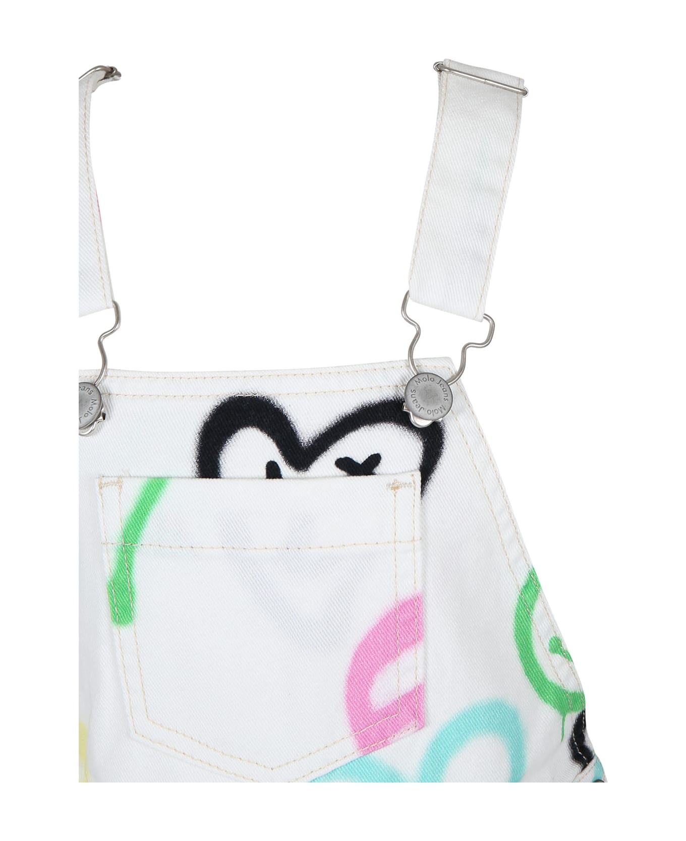 Molo White Dungarees For Girl With Hearts Print - White