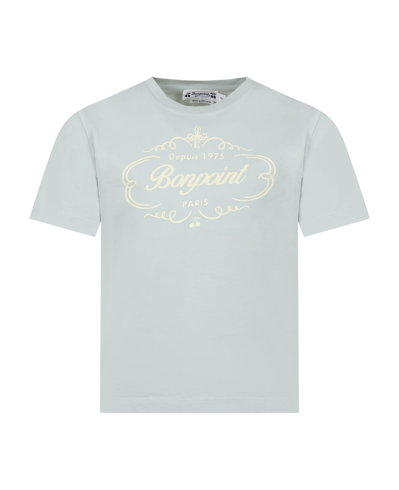 Bonpoint Green T-shirt For Boy With Logo - Light GREEN Tシャツ＆ポロシャツ
