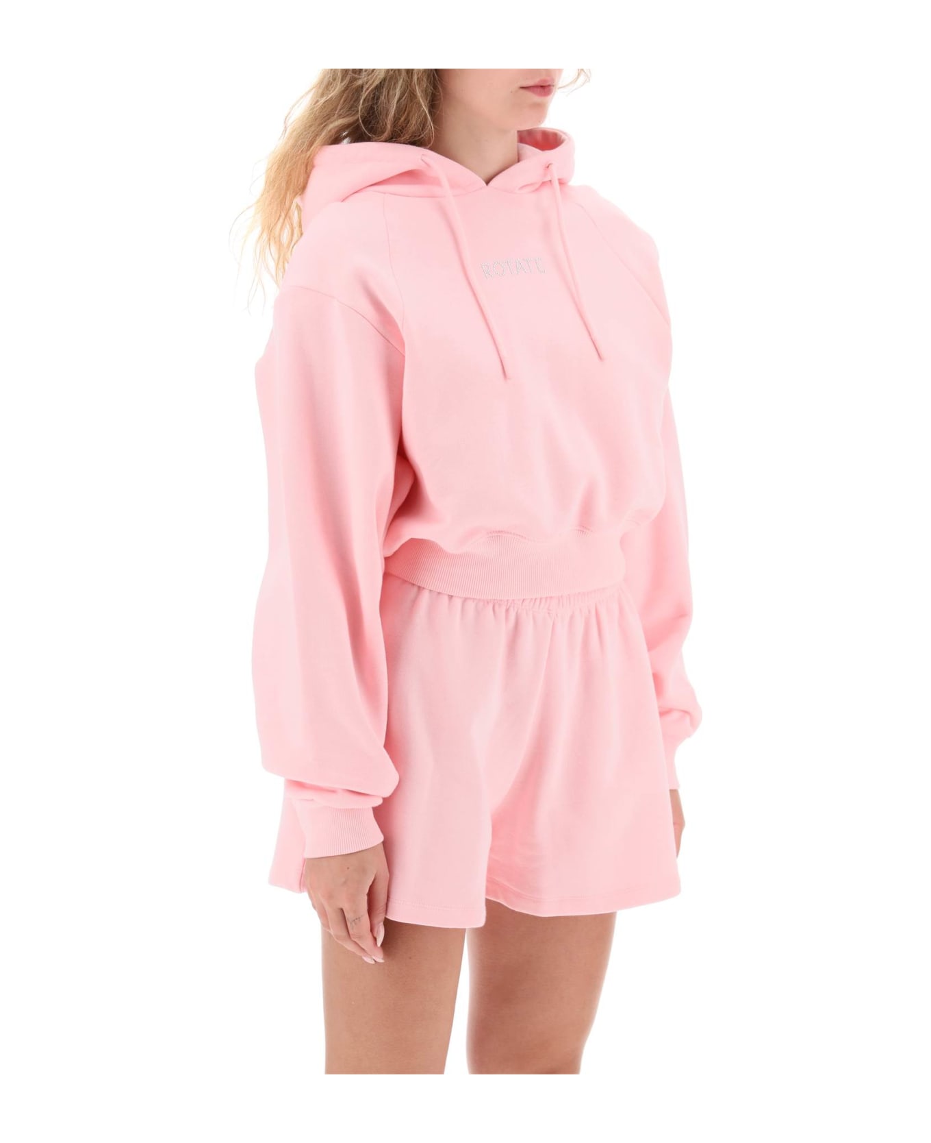 Rotate by Birger Christensen Cropped Hoodie With Rhinestone-studded Logo - ALMOND BLOSSOM (Pink)