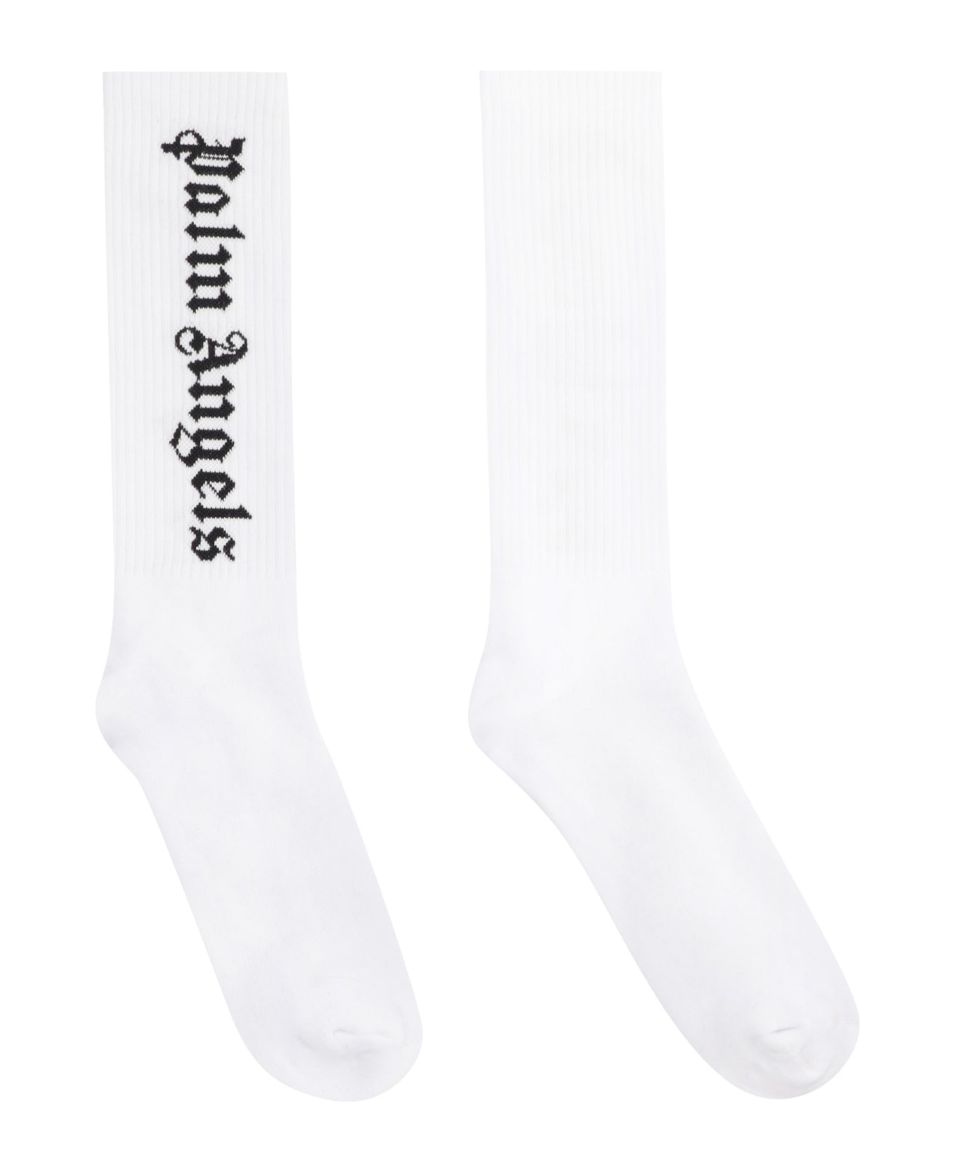 Palm Angels Logo Cotton Blend Socks - WHITE BLACK