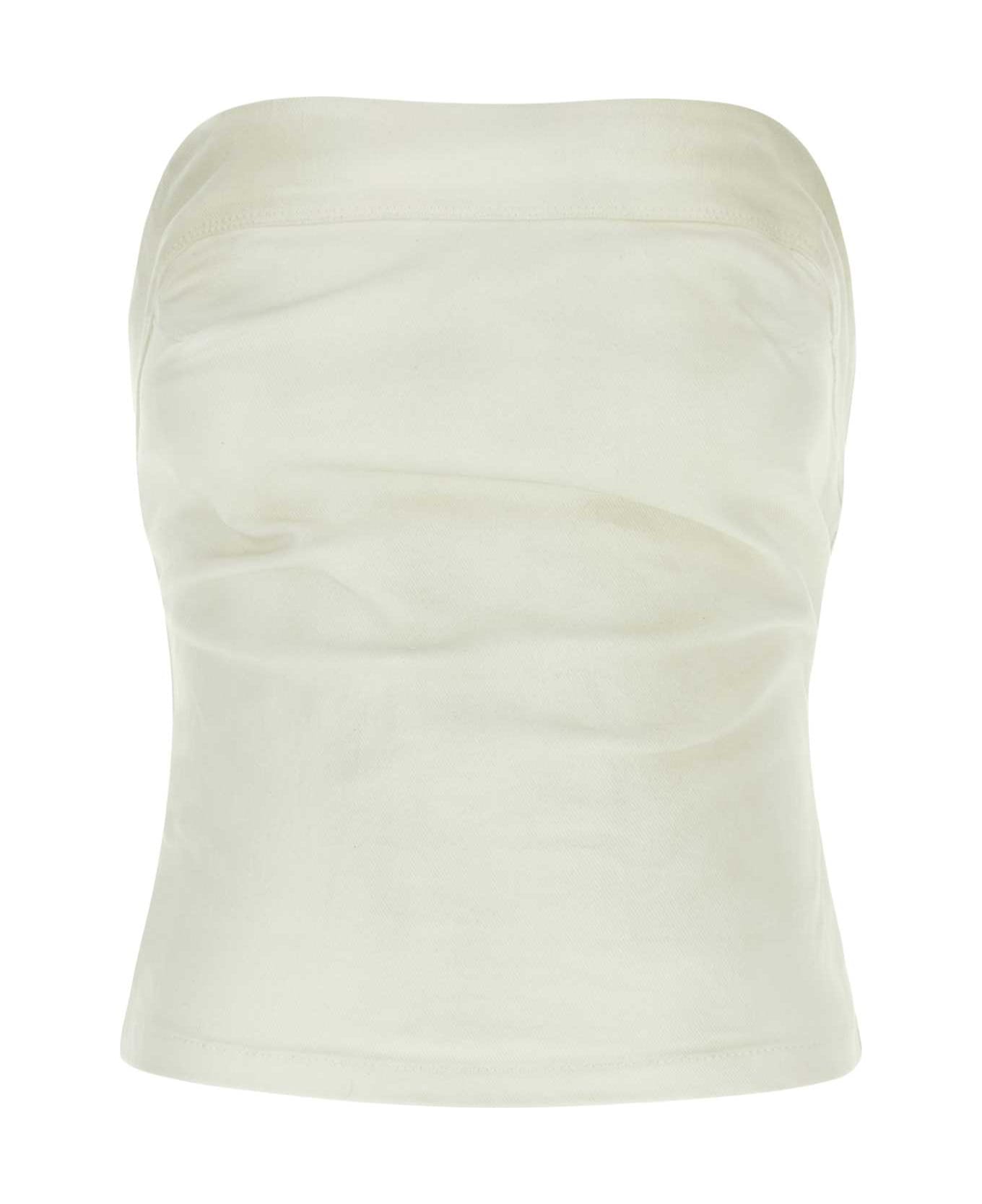 Entire Studios White Stretch Denim Tube Top - Beige