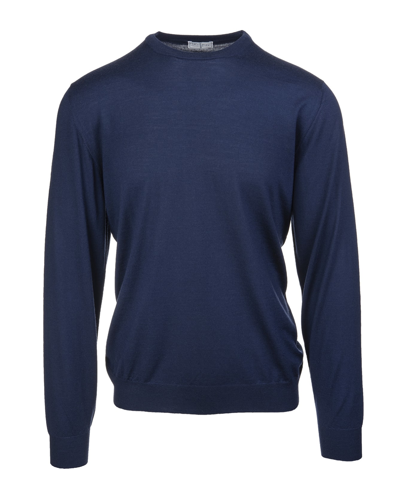 Fedeli Round-neck Pullover In Dark Blue Wool - Blue ニットウェア