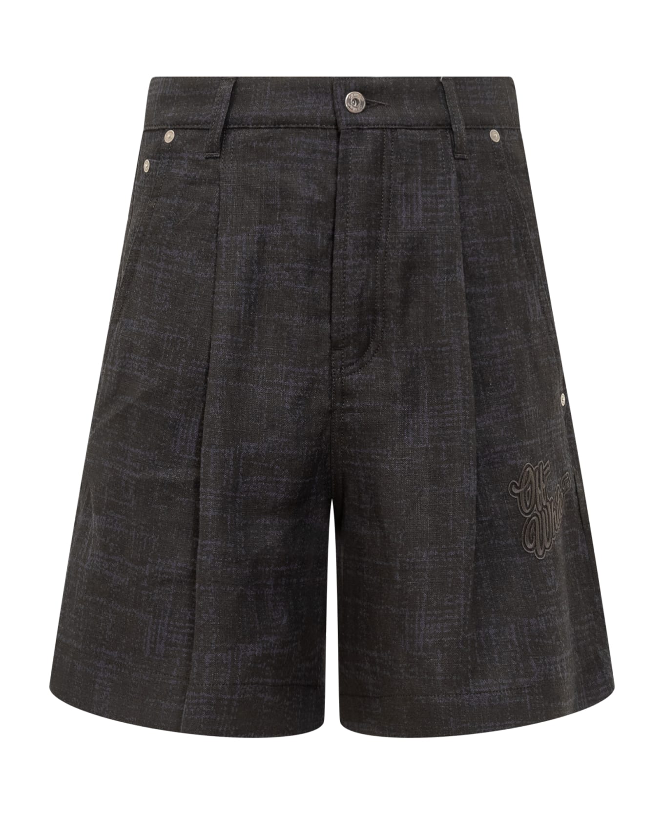 Off-White Linen Shorts With Logo - SALONE BLACK