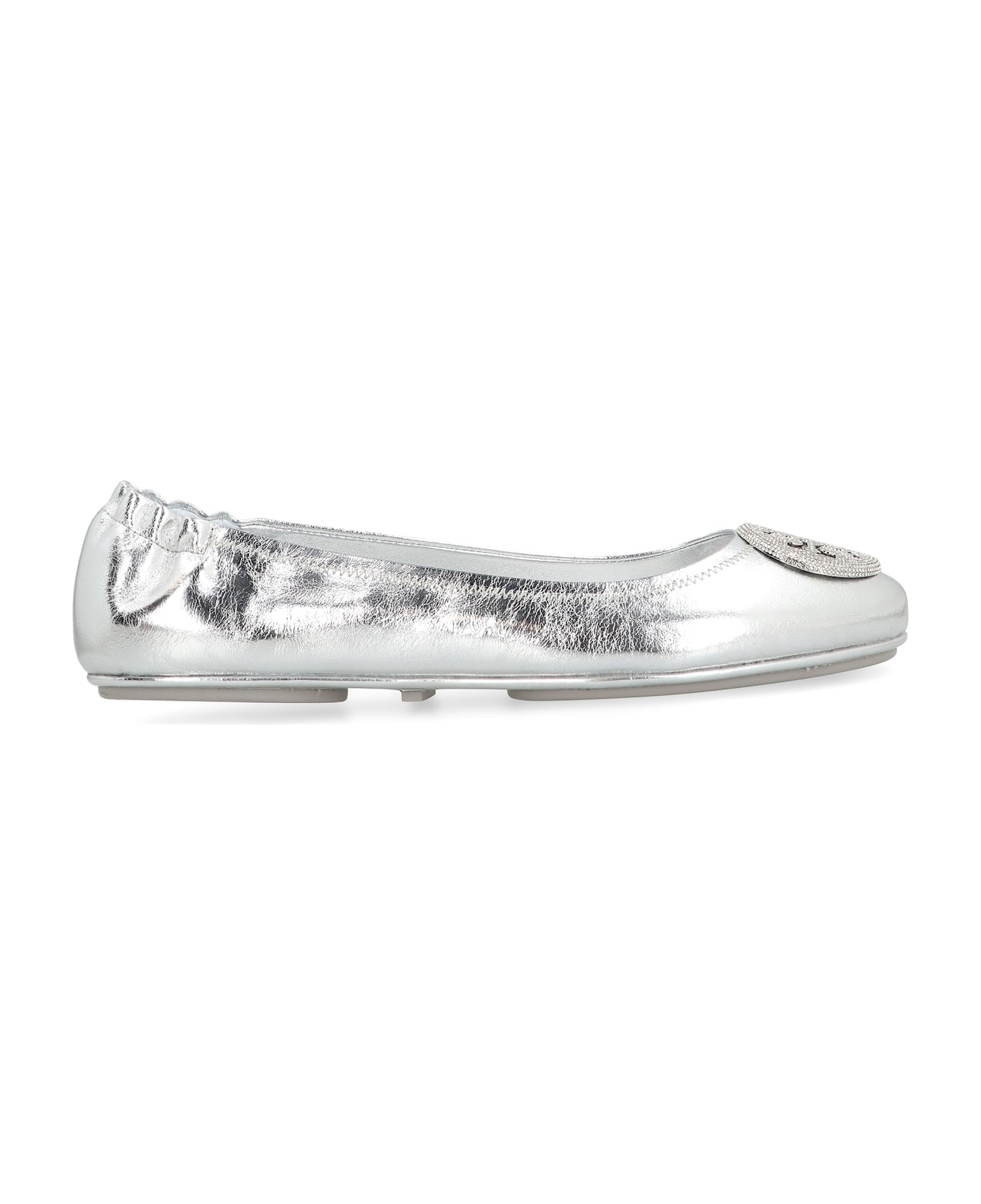 Tory Burch Minnie Travel Metallic Leather Ballet Flats - silver