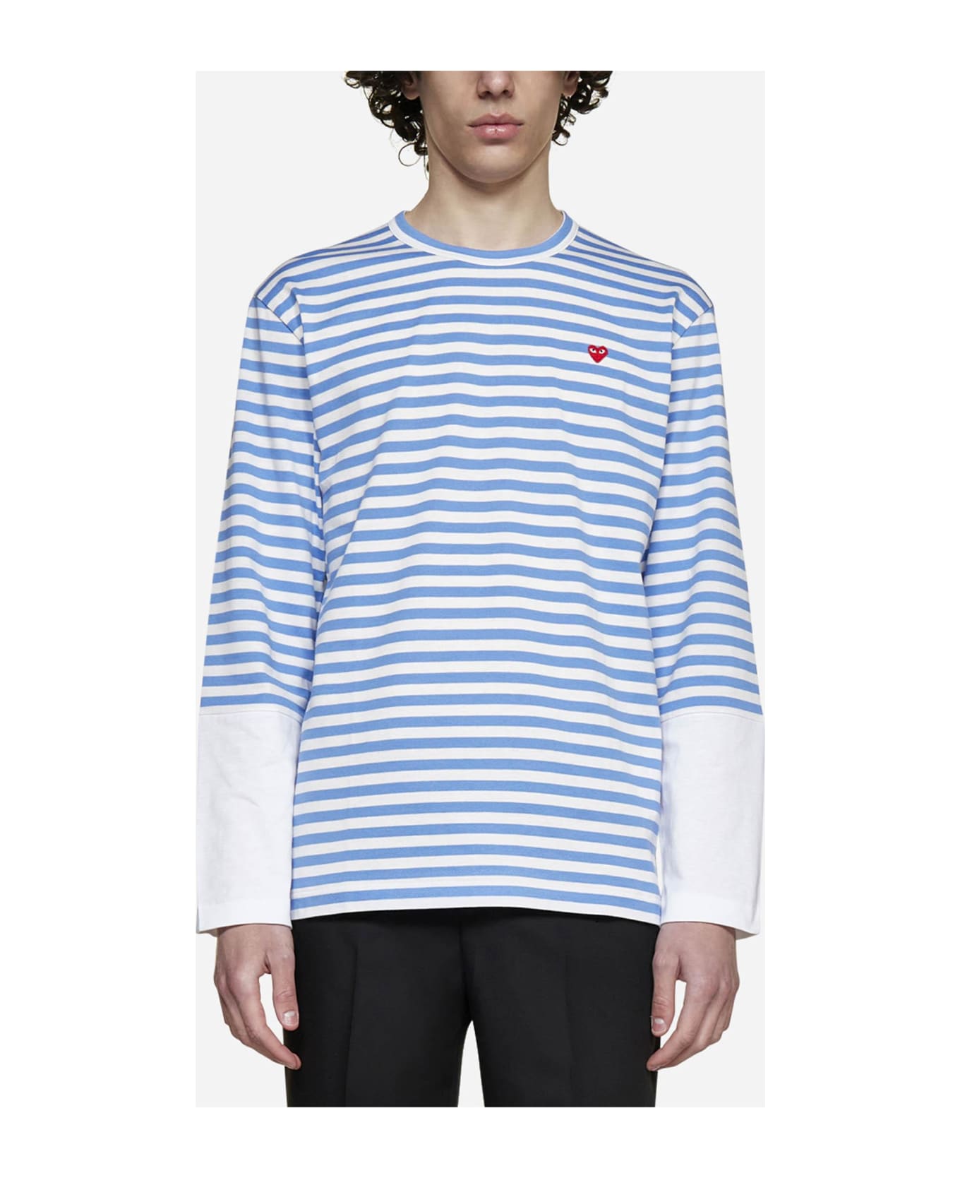 Comme des Garçons Logo-patch Striped Cotton T-shirt - Blue/white