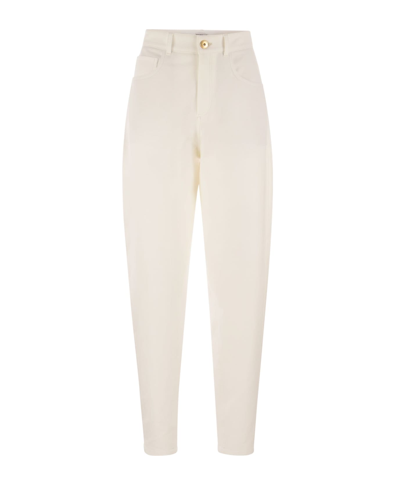 Brunello Cucinelli Five-pocket Curved Trousers In Stretch Cotton Interlock - Bianco ボトムス