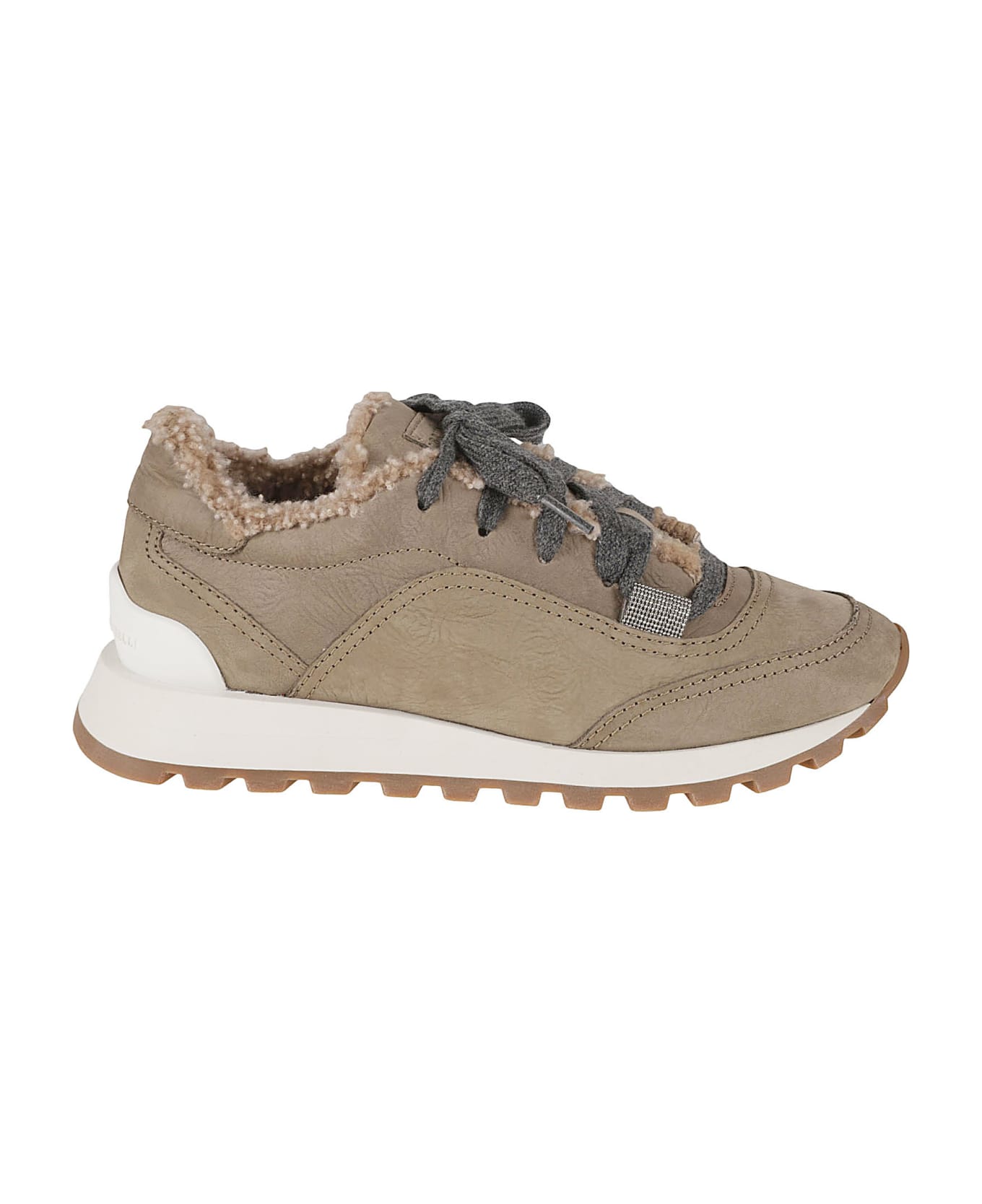 Brunello Cucinelli Fur Applique Embellished Sneakers - Mud