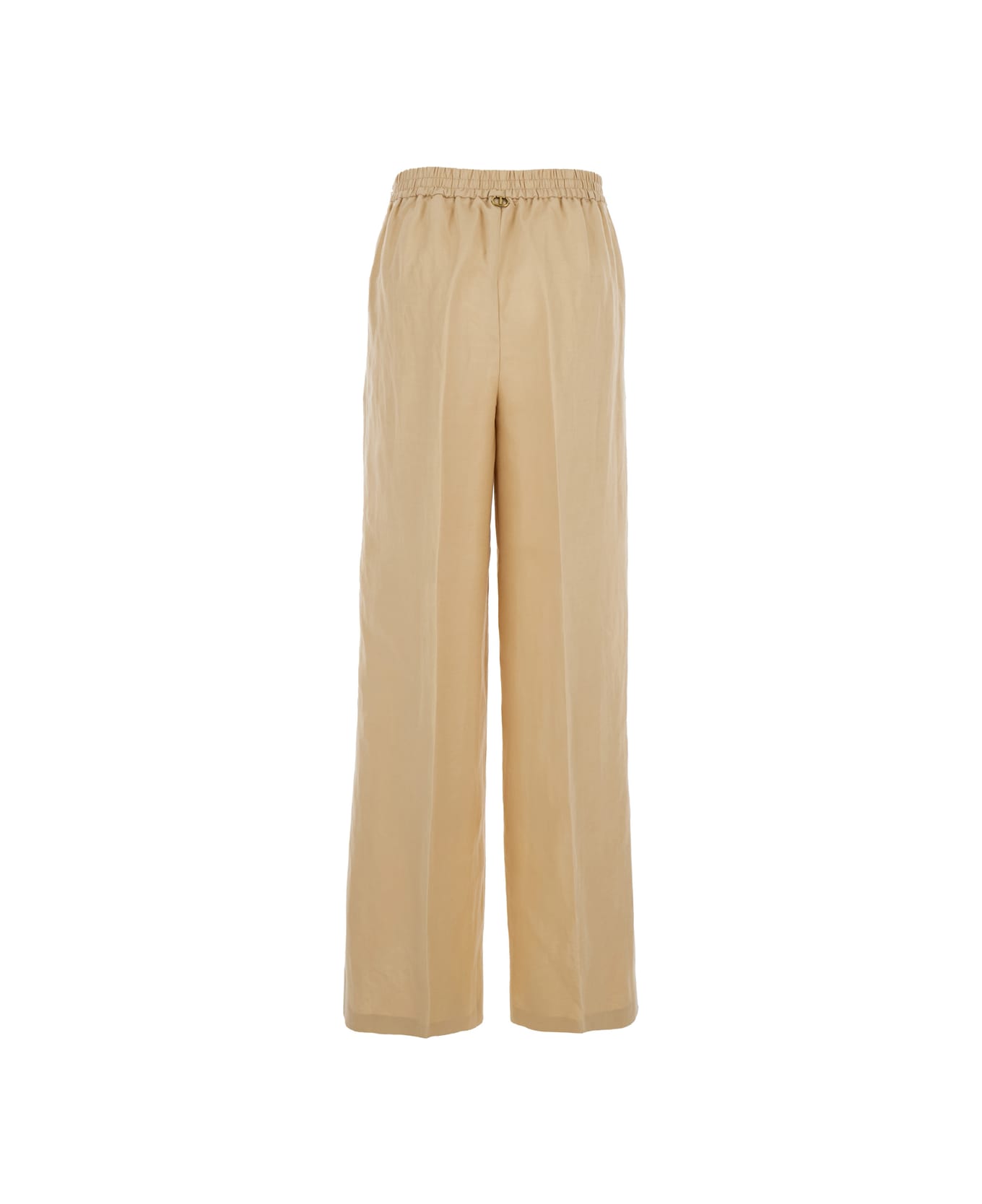 TwinSet Beige Palazzo Pants With Elastic Waist And Logo Plaque On The Back In Wool Blend Woman - Beige
