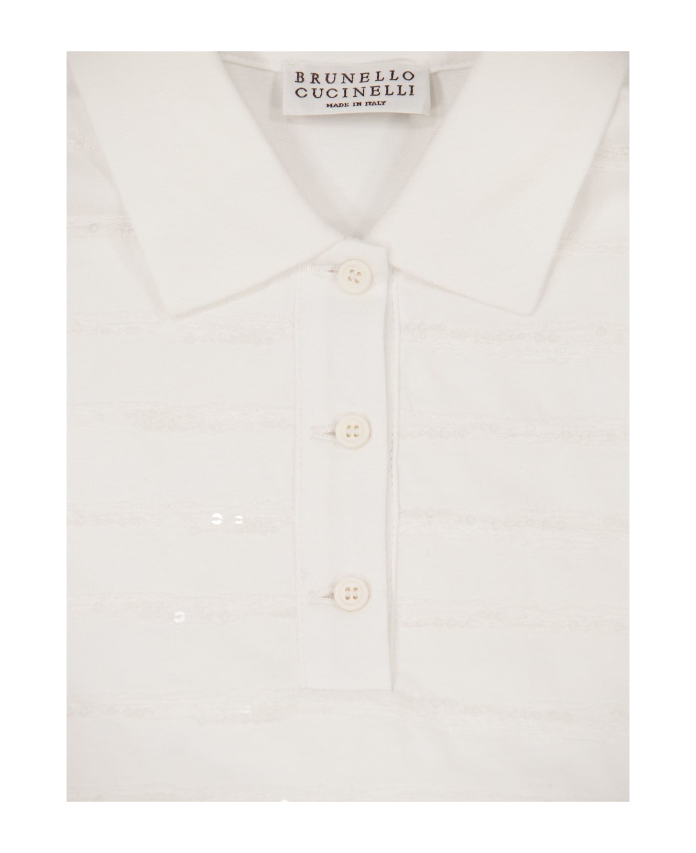 Brunello Cucinelli Light Cotton Jersey Polo Shirt With Dazzling Brushstoke Embroidery - White