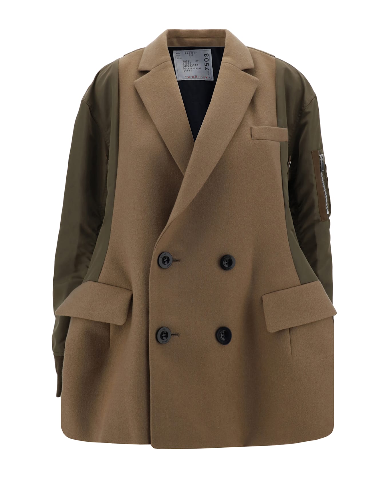 Sacai 'melton' Coat - Beige×khaki