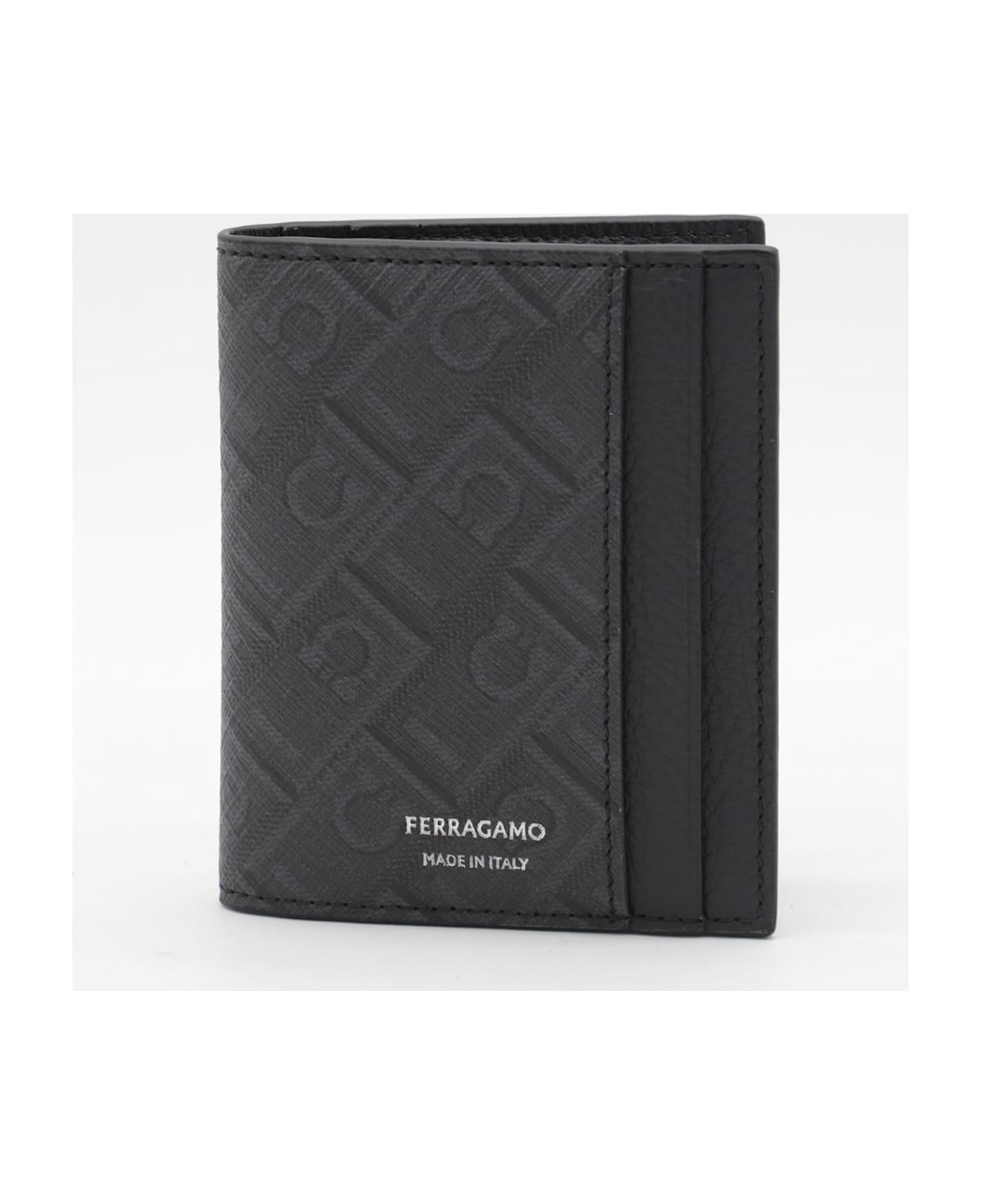 Ferragamo Black And Grey Leather Card Holder - BLACK