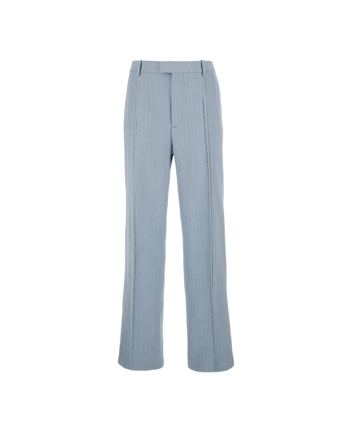 Bottega Veneta Light Blue Tailored Pants In Silk Blend Man - Light blue