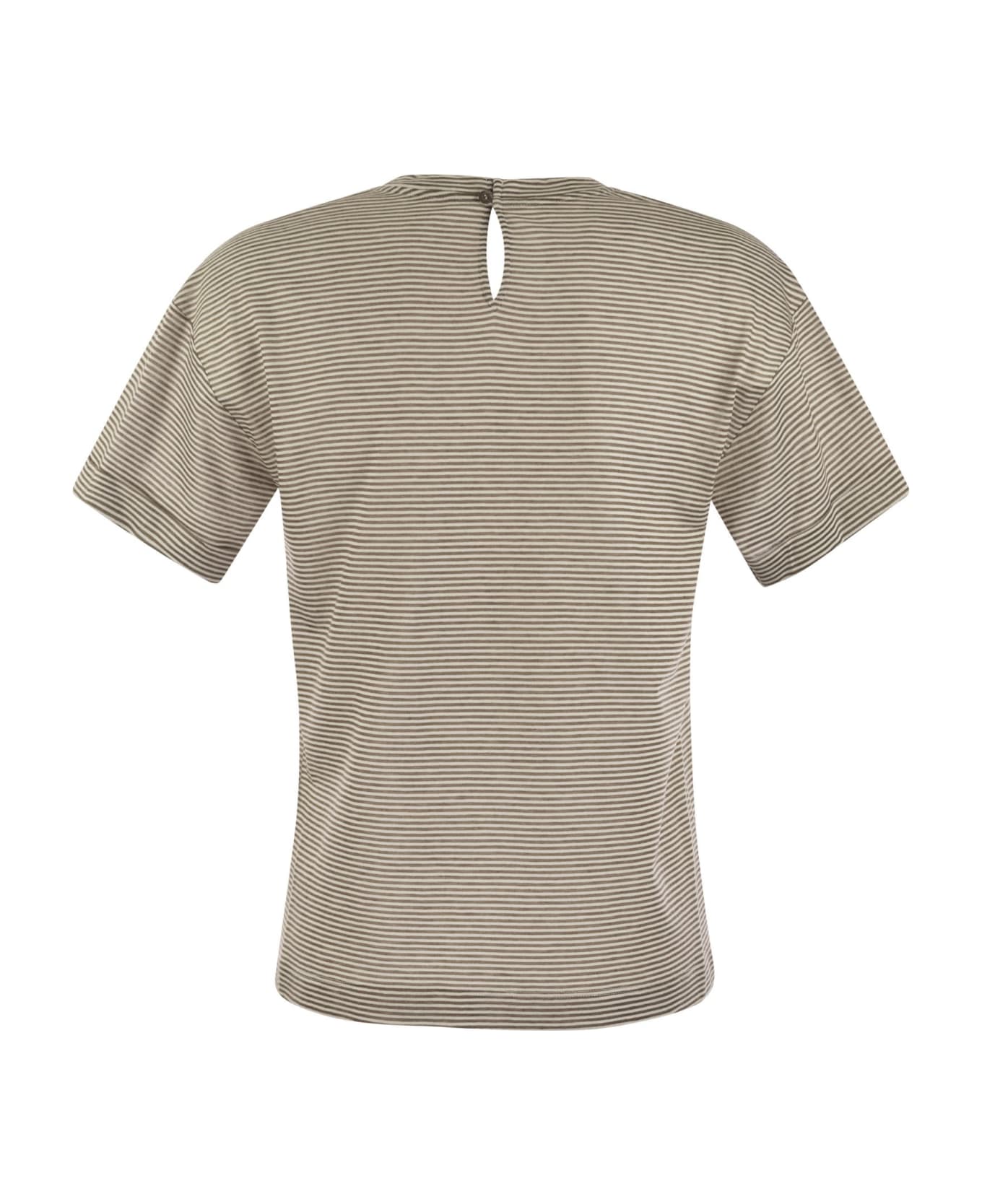Peserico Lightweight Striped Jersey T-shirt And Punto Luce - White/brown