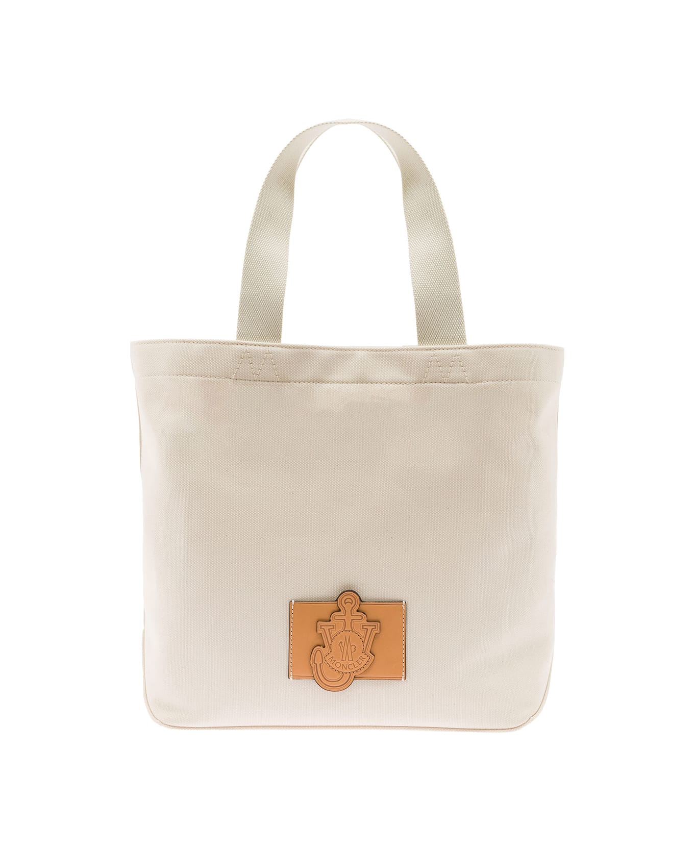 Moncler Genius Medium White Tote Bag With Graphic Print And Logo Patch In Canvas Woman - White