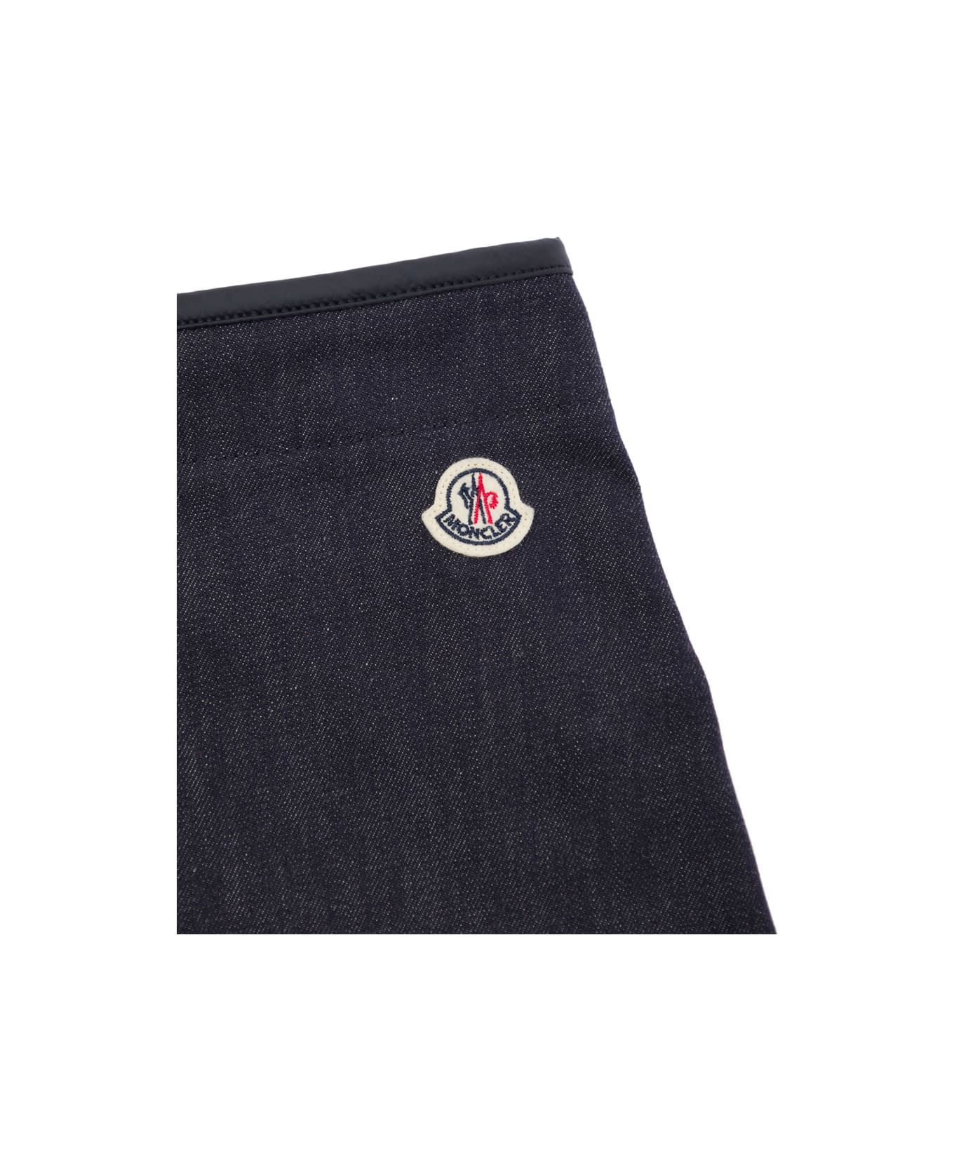 Moncler Mini Blue Skirt With Branded Buttons In Stretch Cotton Denim Girl - Blu