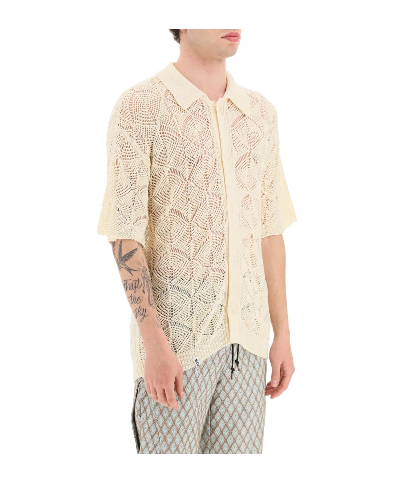 Bonsai Crochet Short Sleeve Shirt - Ivory