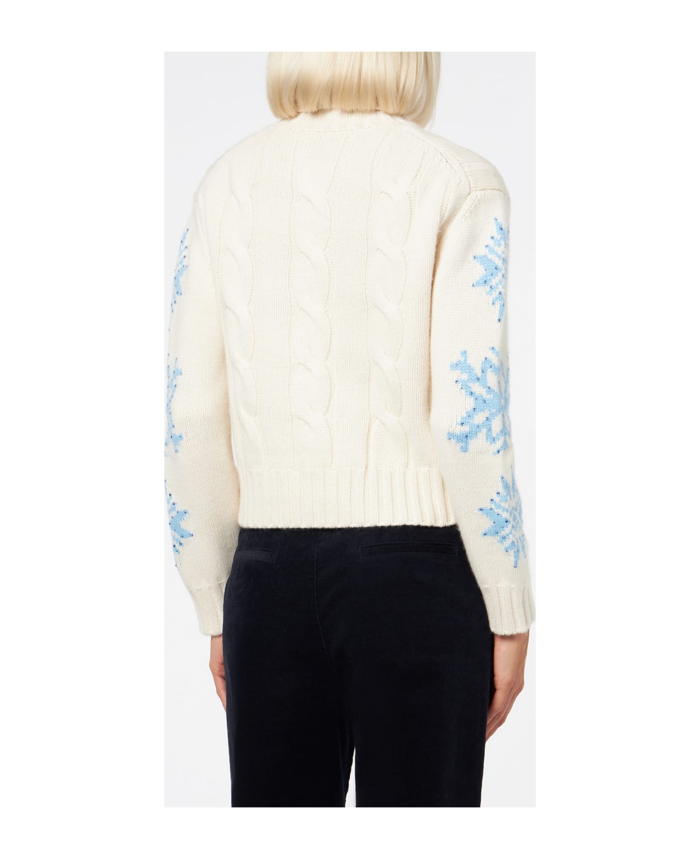MC2 Saint Barth Woman Turtleneck Braided Sweater With Snowflake Rhinestones - WHITE