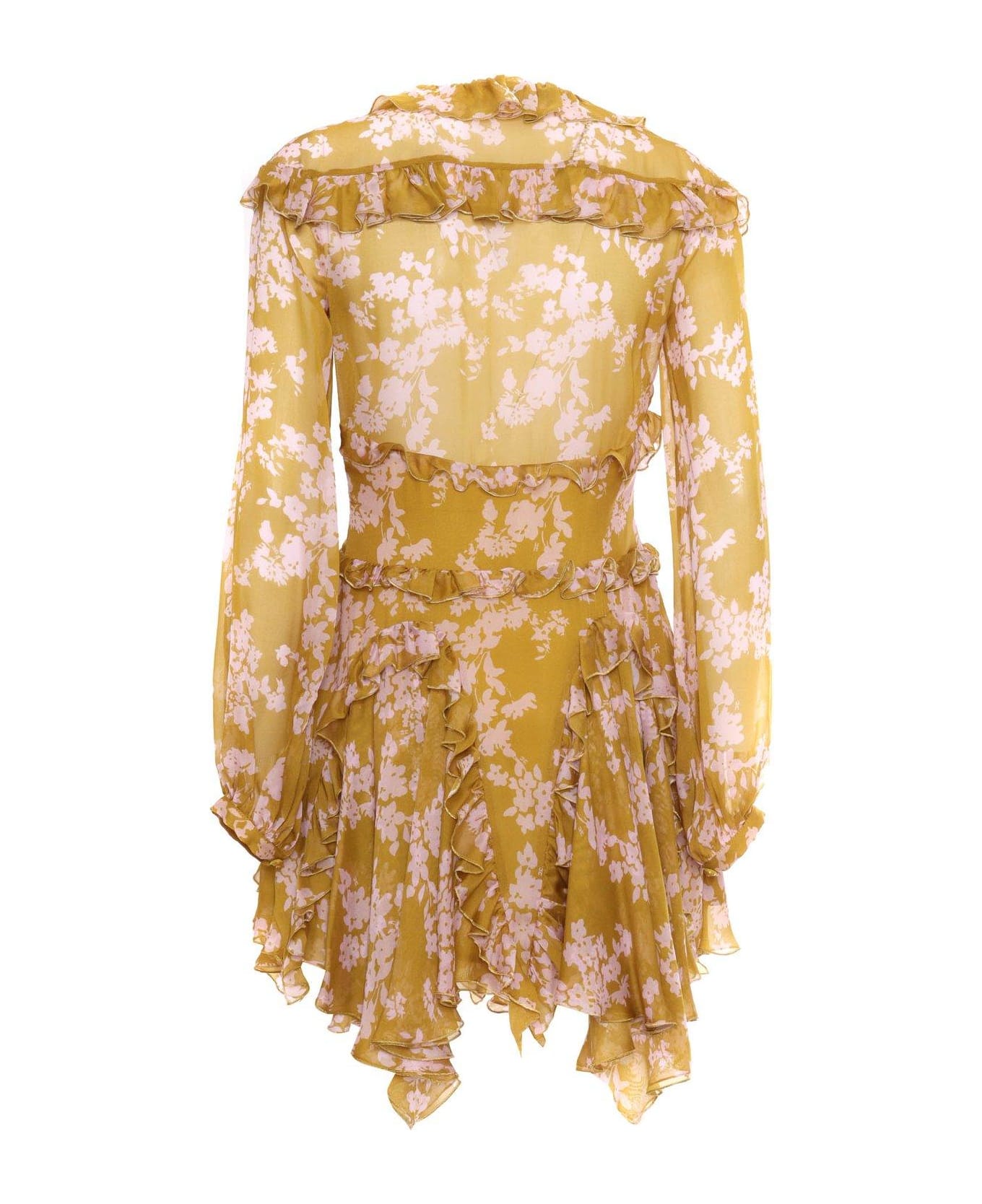 Elisabetta Franchi Ruffles Voile Printed Dress - Giallo