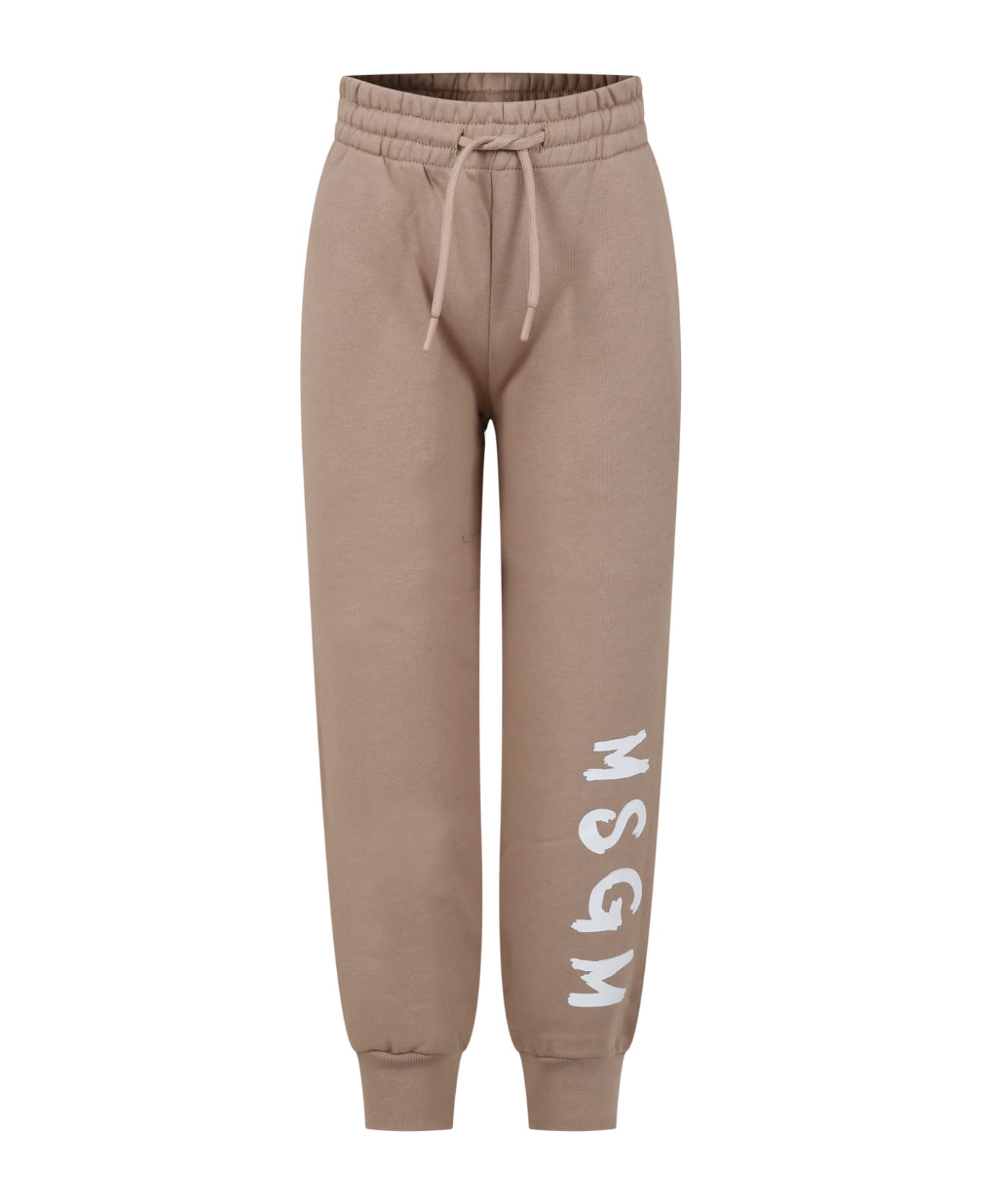 MSGM Beige Trousers For Kids With Logo - Beige ボトムス