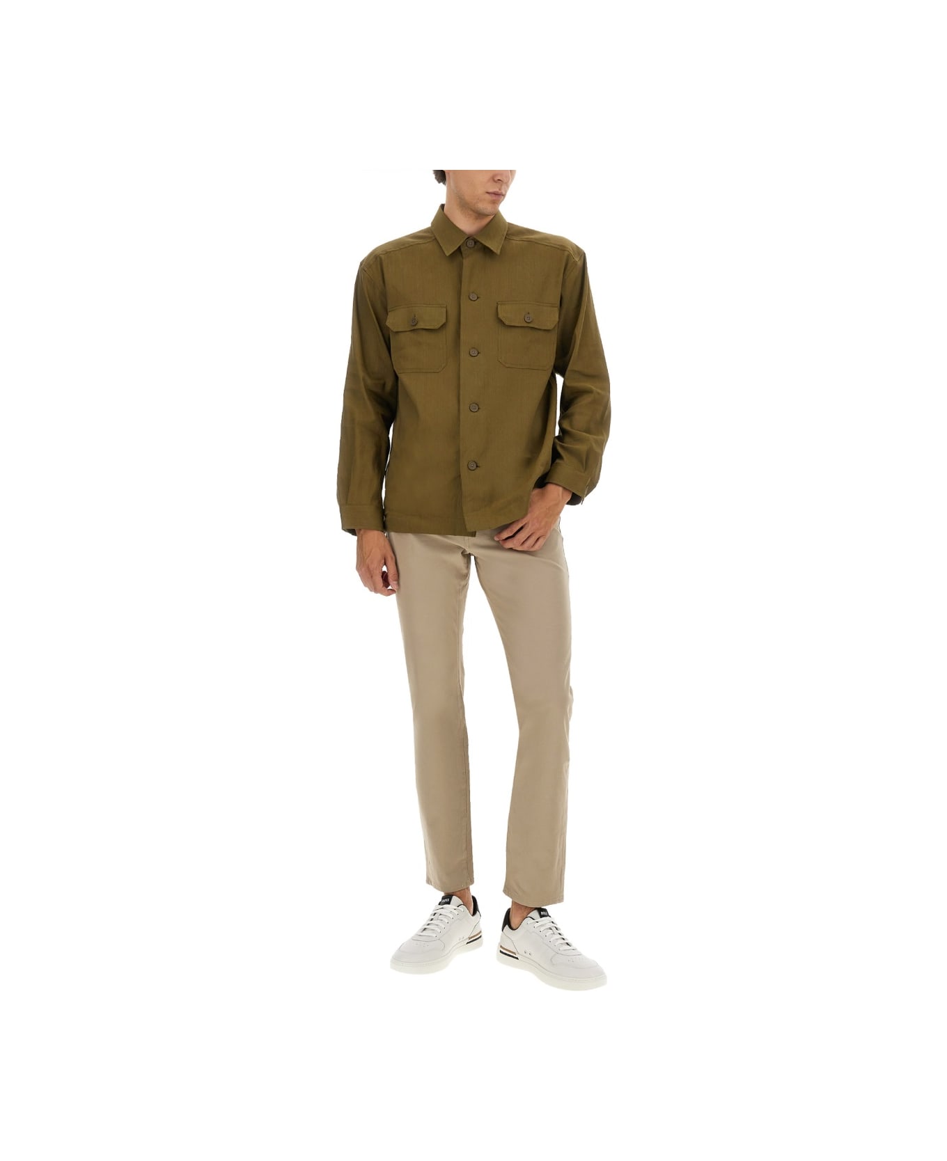 Hugo Boss Stretch Linen And Viscose Shirt - BROWN