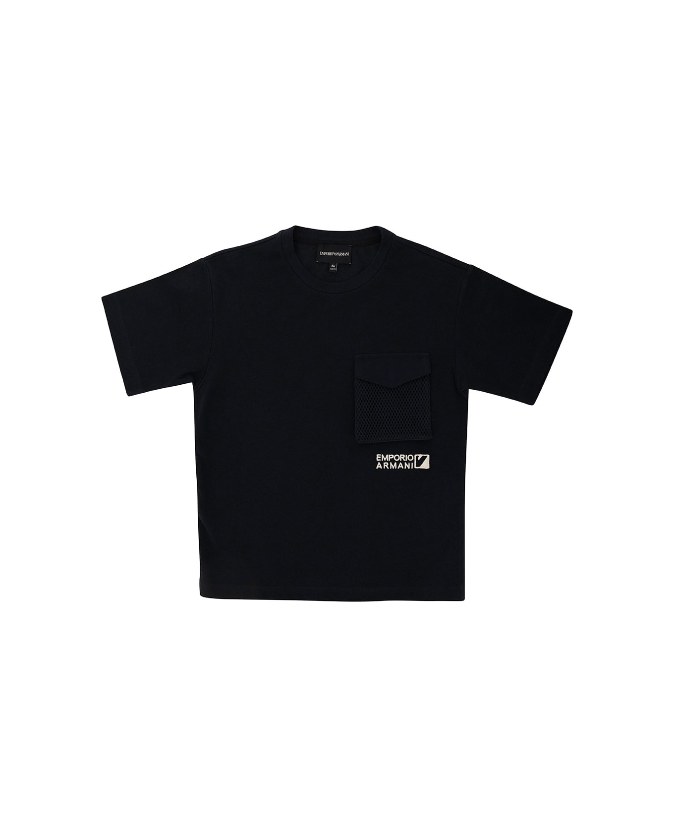 Emporio Armani Black T-shirt With Logo And Patch Pocket In Cotton Boy - Blu