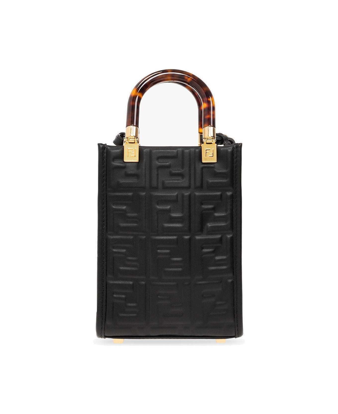 Fendi Sunshine Logo Embossed Mini Shoulder Bag - Black