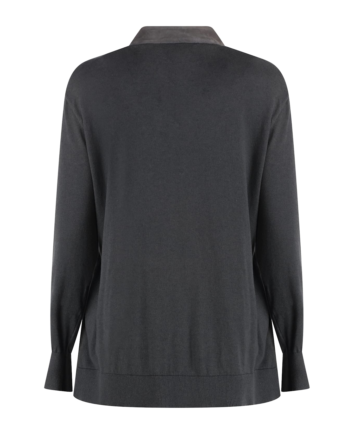 Moorer Cardigan With Suede Frontal Panel - grey