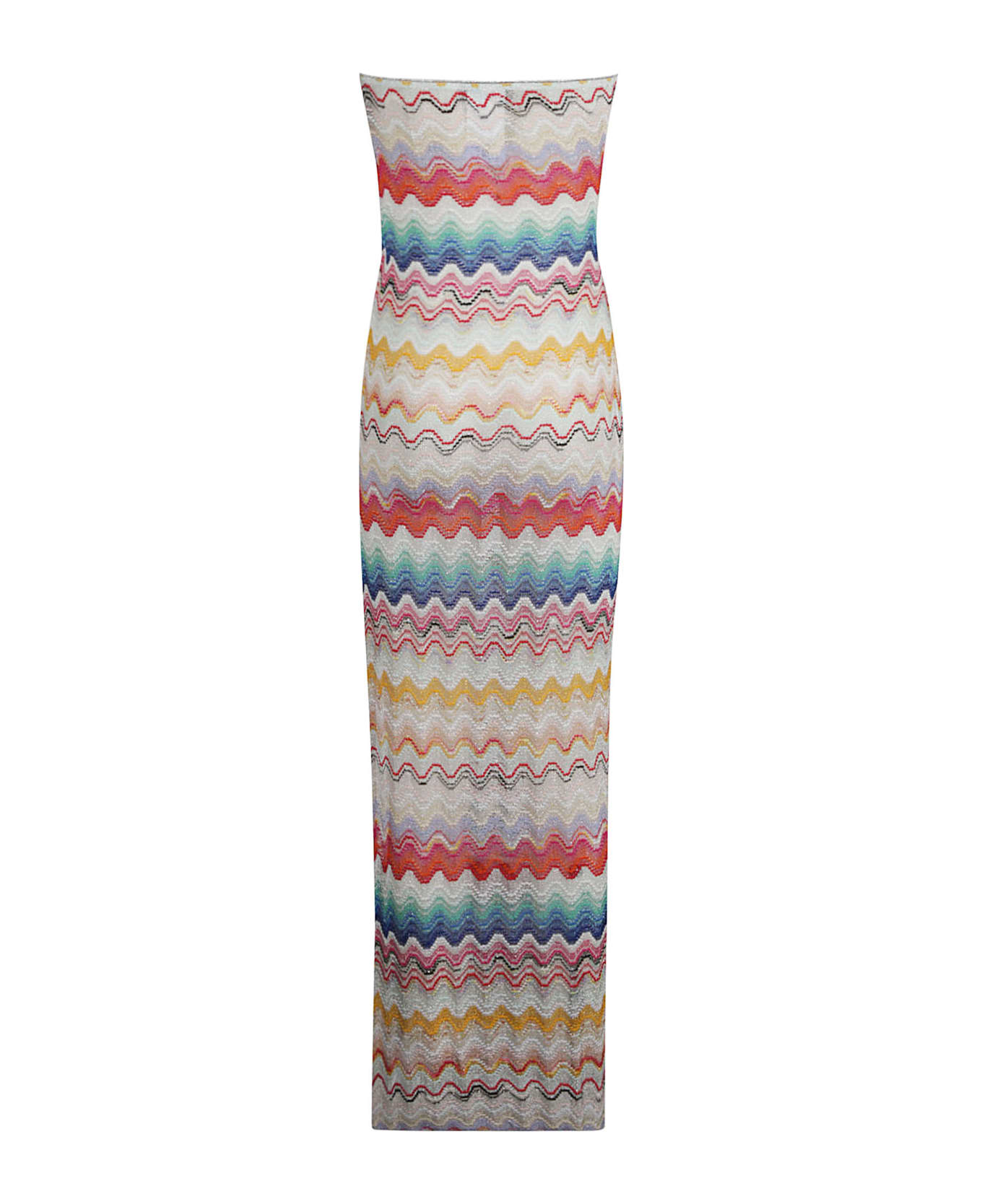 Missoni Side Slit Stripe Patterned Long Dress - White