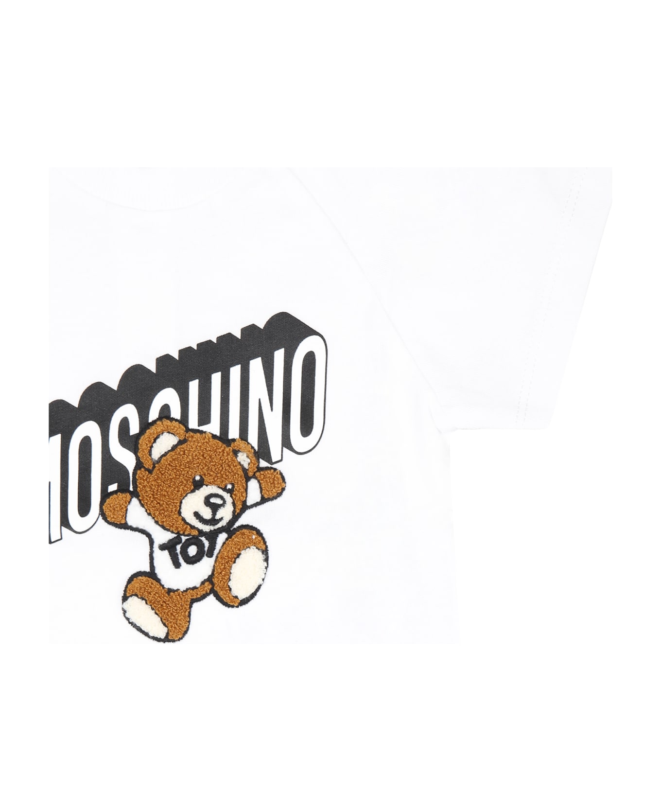 Moschino White T-shirt For Babykids With Teddy Bear And Logo - White