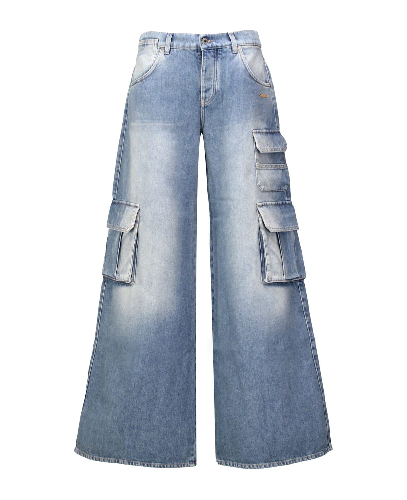 Off-White Logo Patch Wide Leg Jeans - Bleach