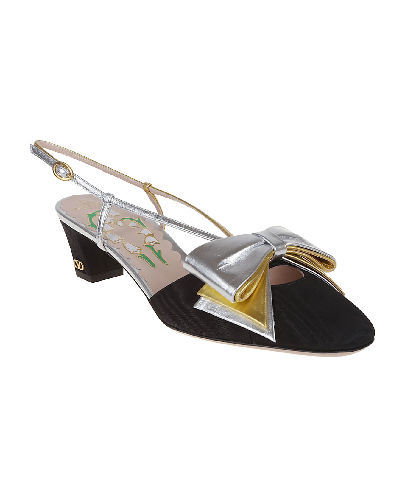 Valentino Garavani Sling Back Bowow T. 45 - V Nero Silver Old Gold