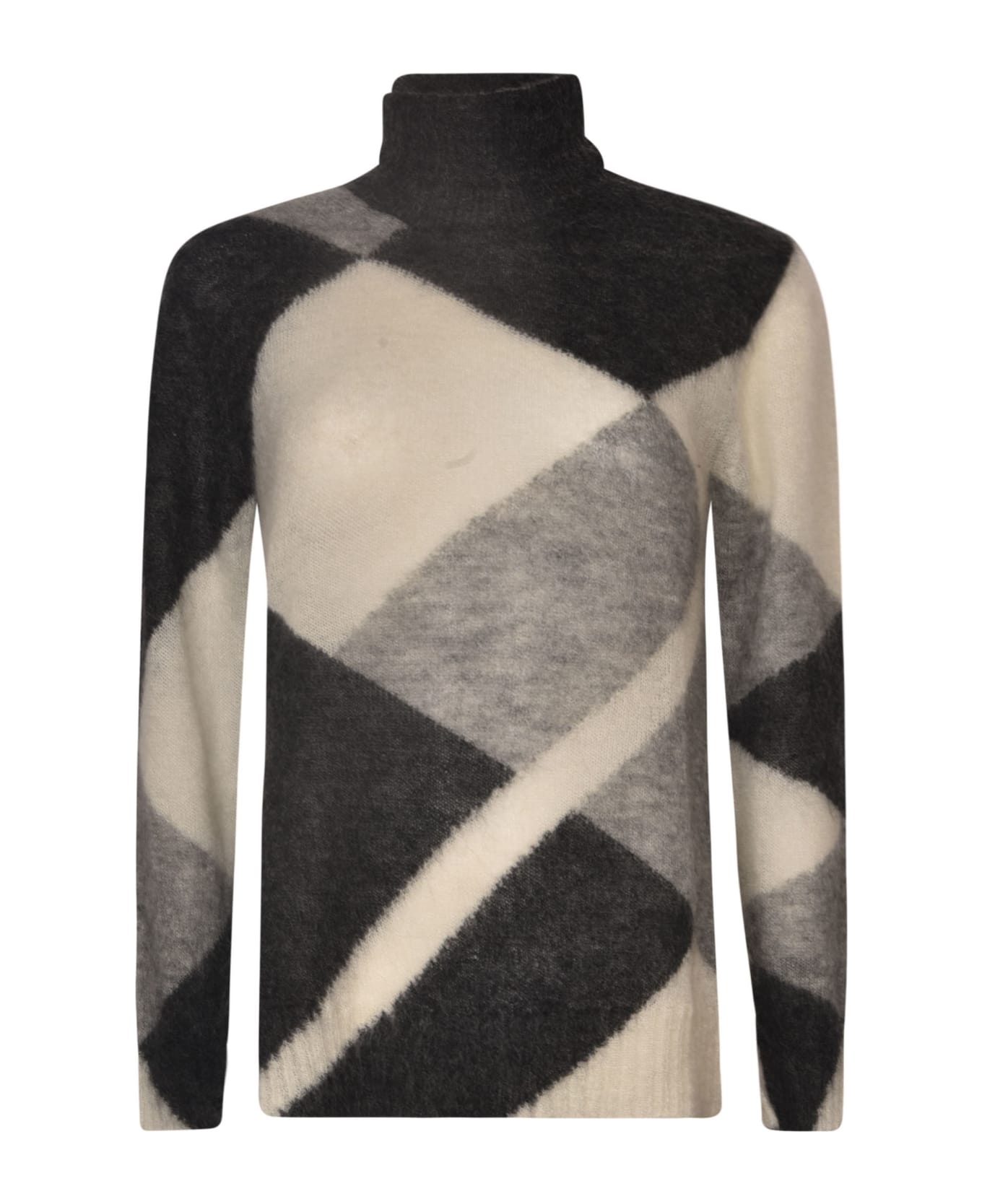 Parosh Round Neck Fur Applique Colourblock Sweater - Fantasia Grigio Scuro