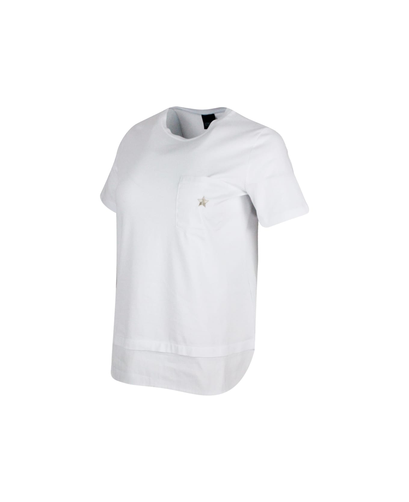 Lorena Antoniazzi Short-sleeved Round-neck Cotton Jersey T-shirt With Chest Pocket And Embroidered Star - White