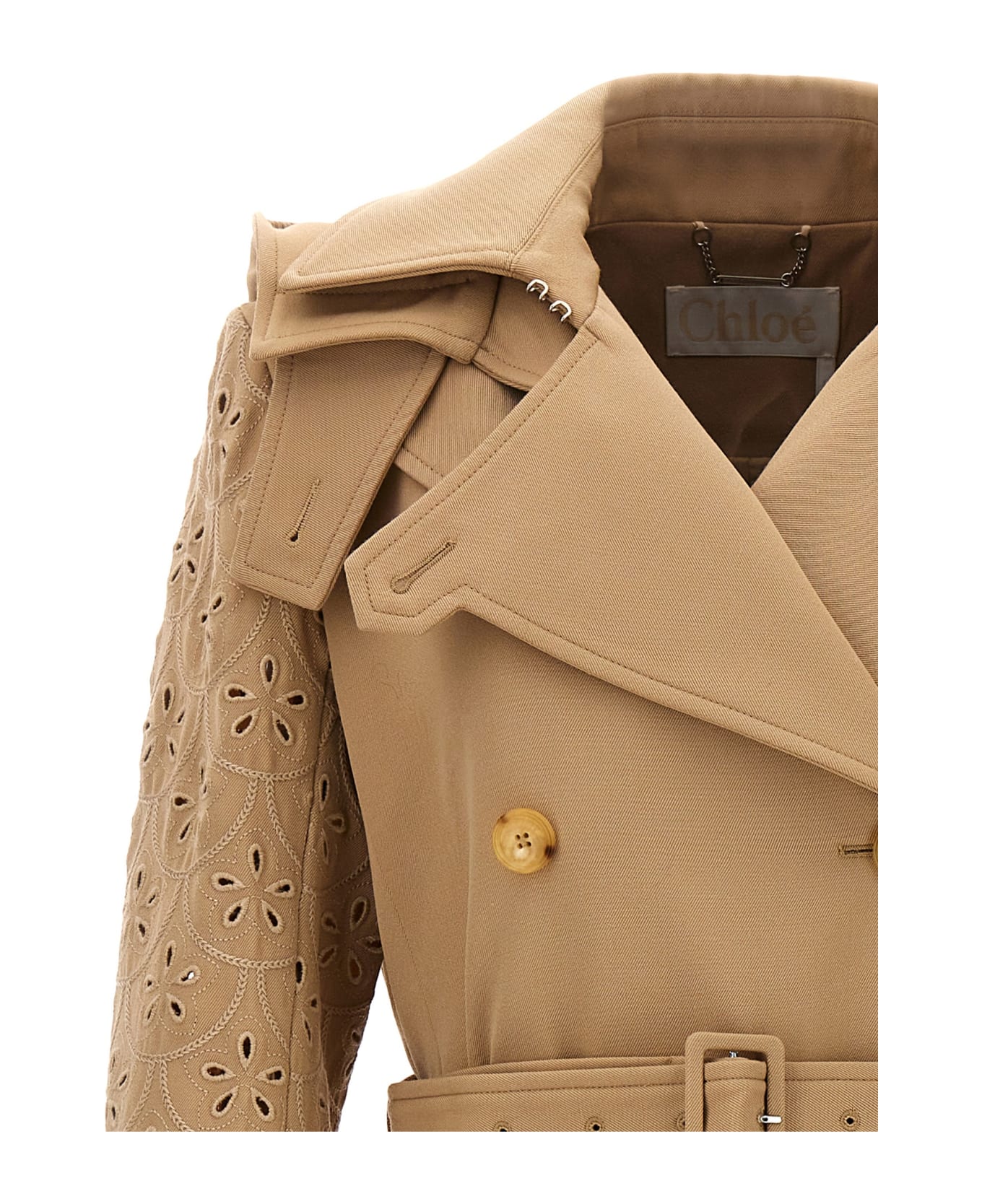 Chloé Embroidered Hooded Trench Coat - Beige
