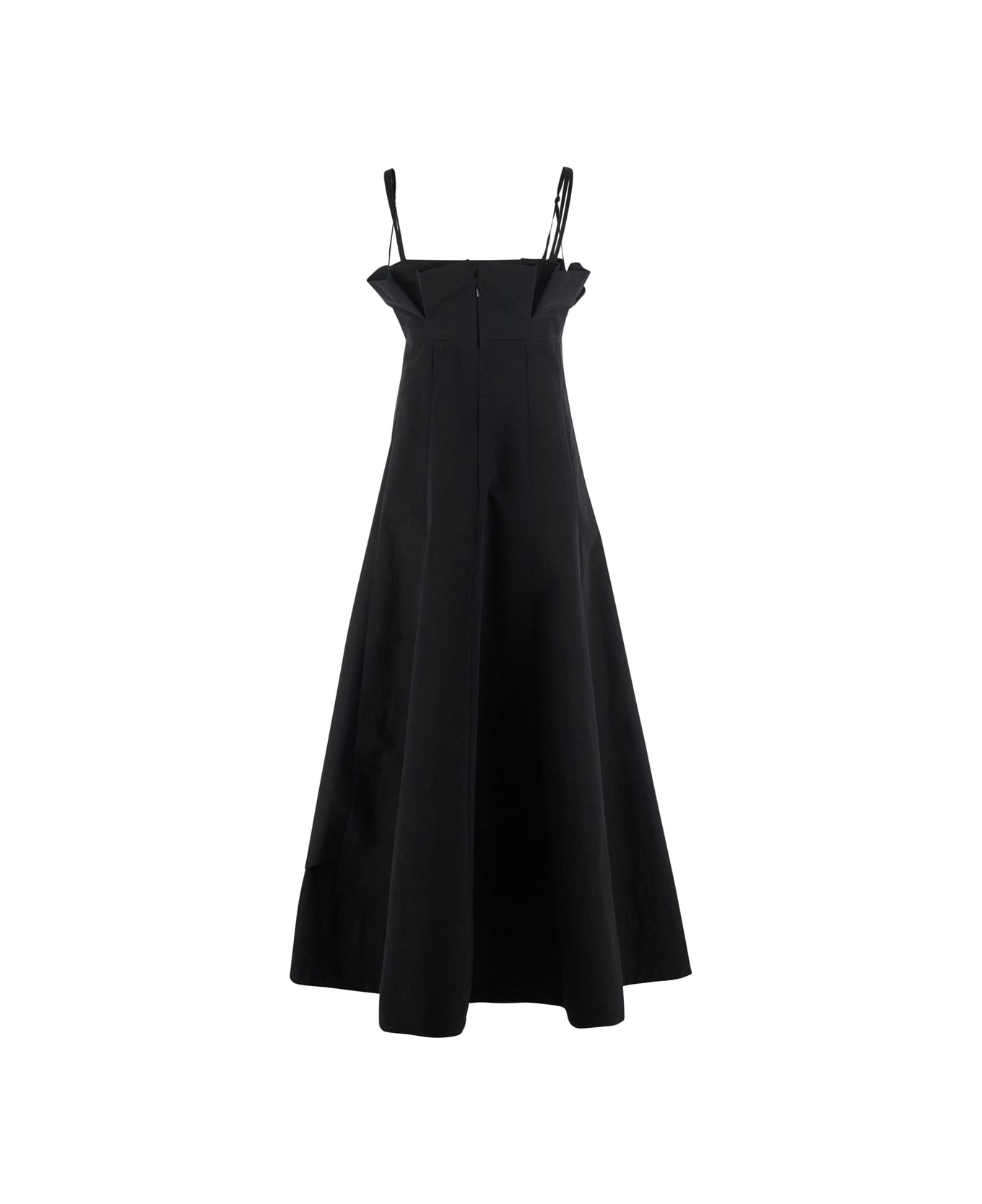 Philosophy di Lorenzo Serafini Black Dress With Ruffles And Thin Shoulder Straps In Cotton Blend And Tech Fabric Woman - Black