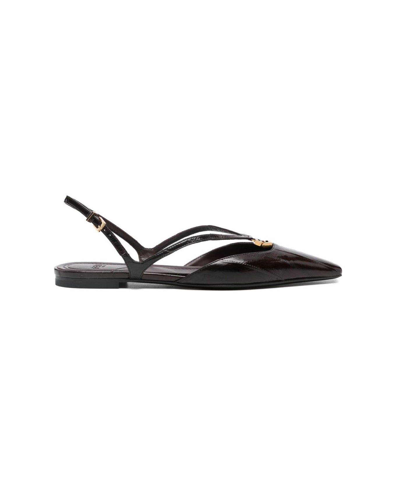Fendi Ffolk Leather Slingback Ballets - Brown
