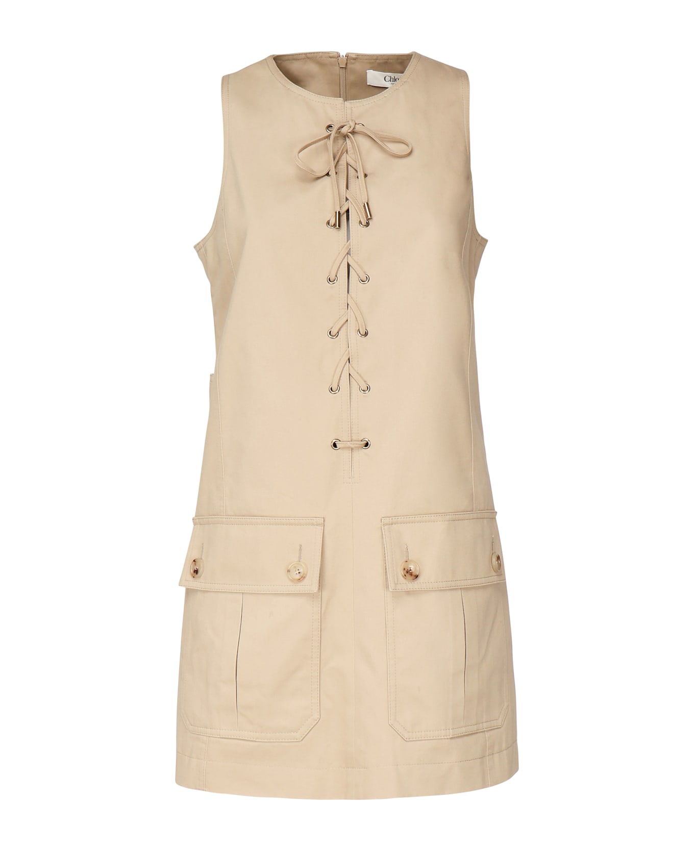 Chloé Cotton Satin Lace-up Pinafore Dress - Beige