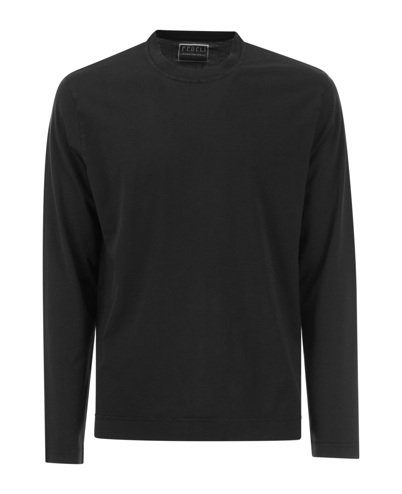 Fedeli Long-sleeved Crew-neck T-shirt - Black