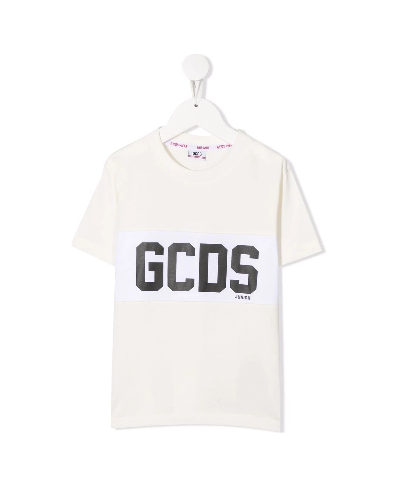 GCDS Mini Kids White T-shirt With Gcds Logo Band - IVORY Tシャツ＆ポロシャツ