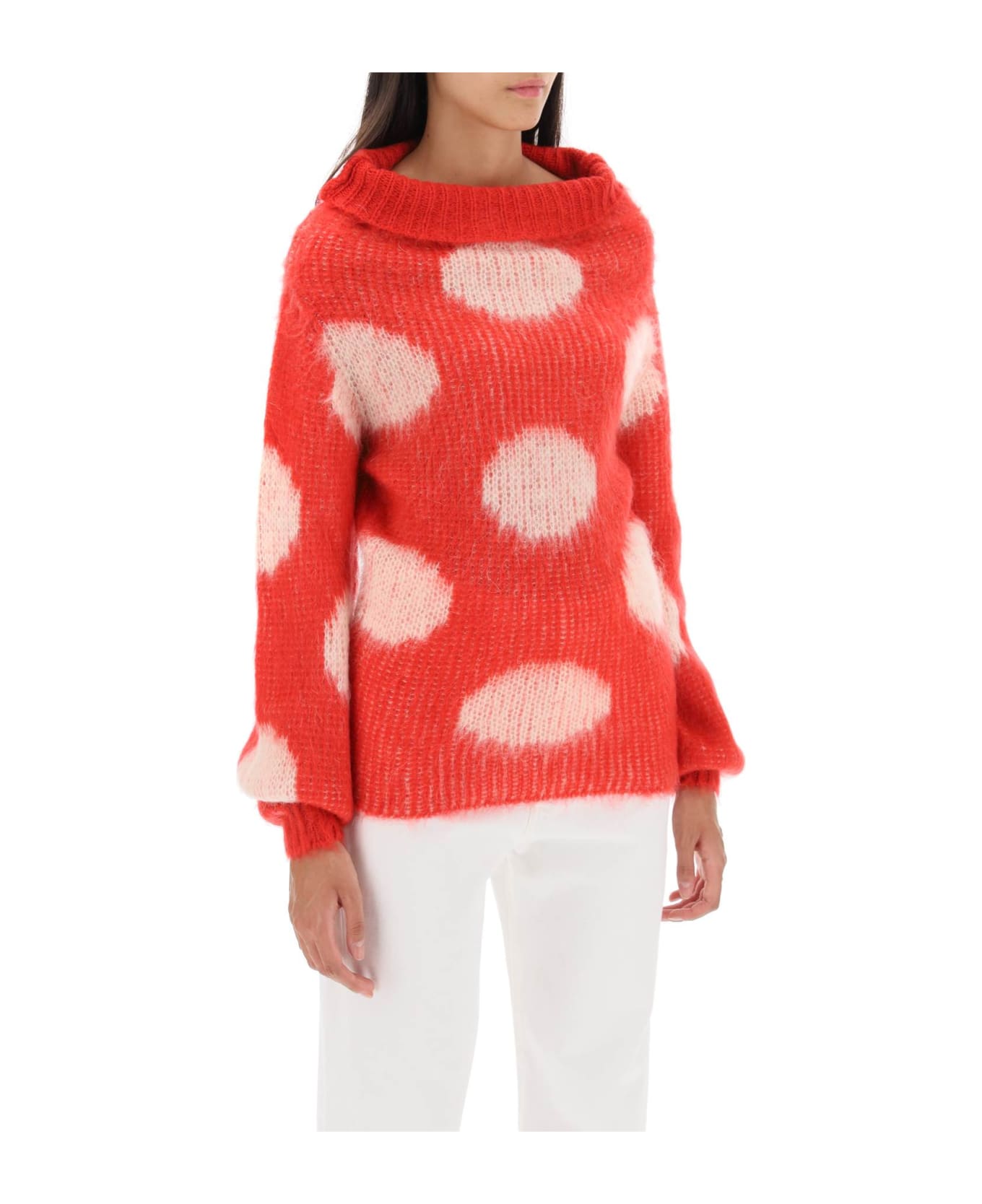 Marni Jacquard-knit Sweater With Polka Dot Motif - TULIP (White)