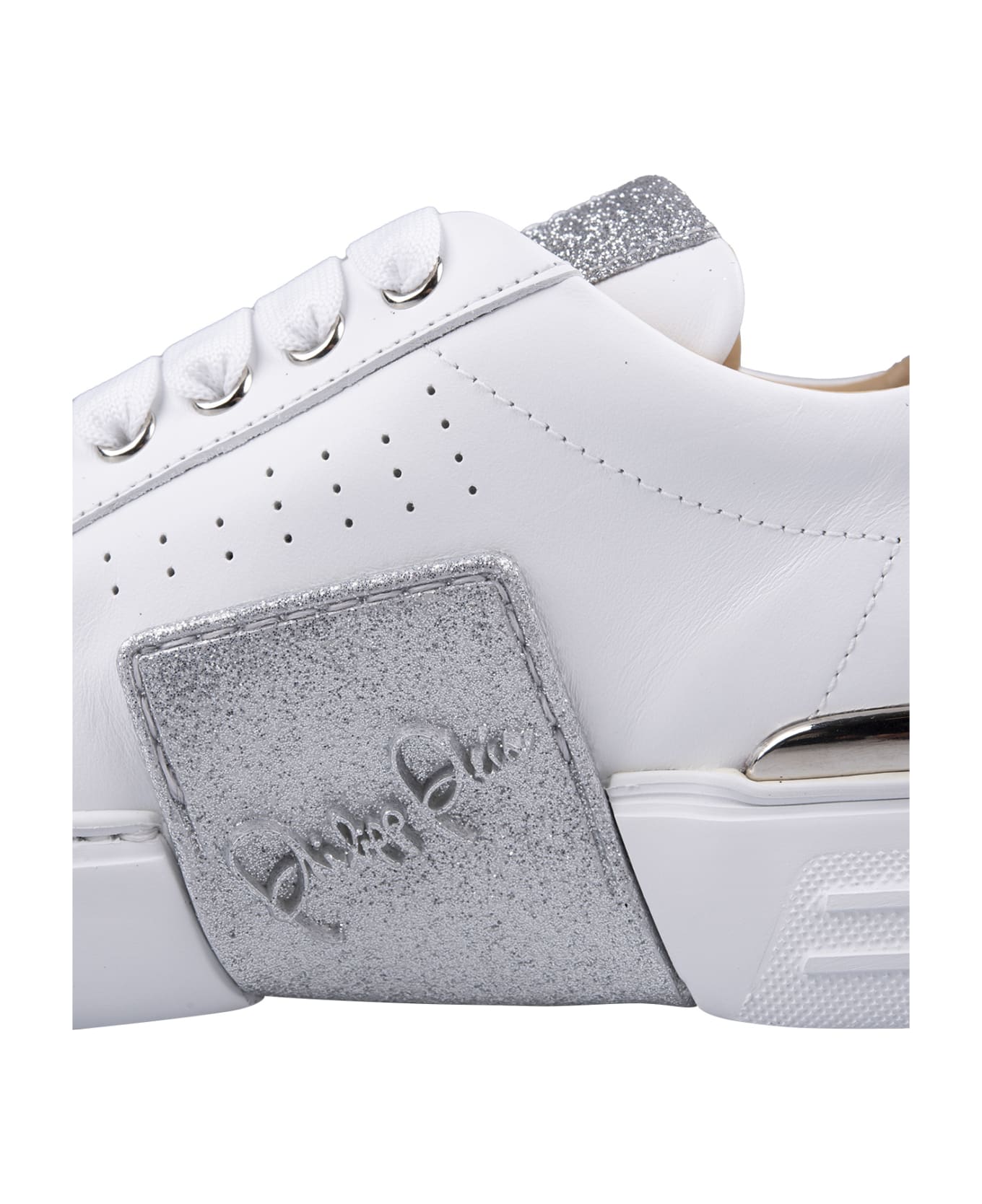 Philipp Plein White And Silver Phantom Kick$ Sneakers - Bianco