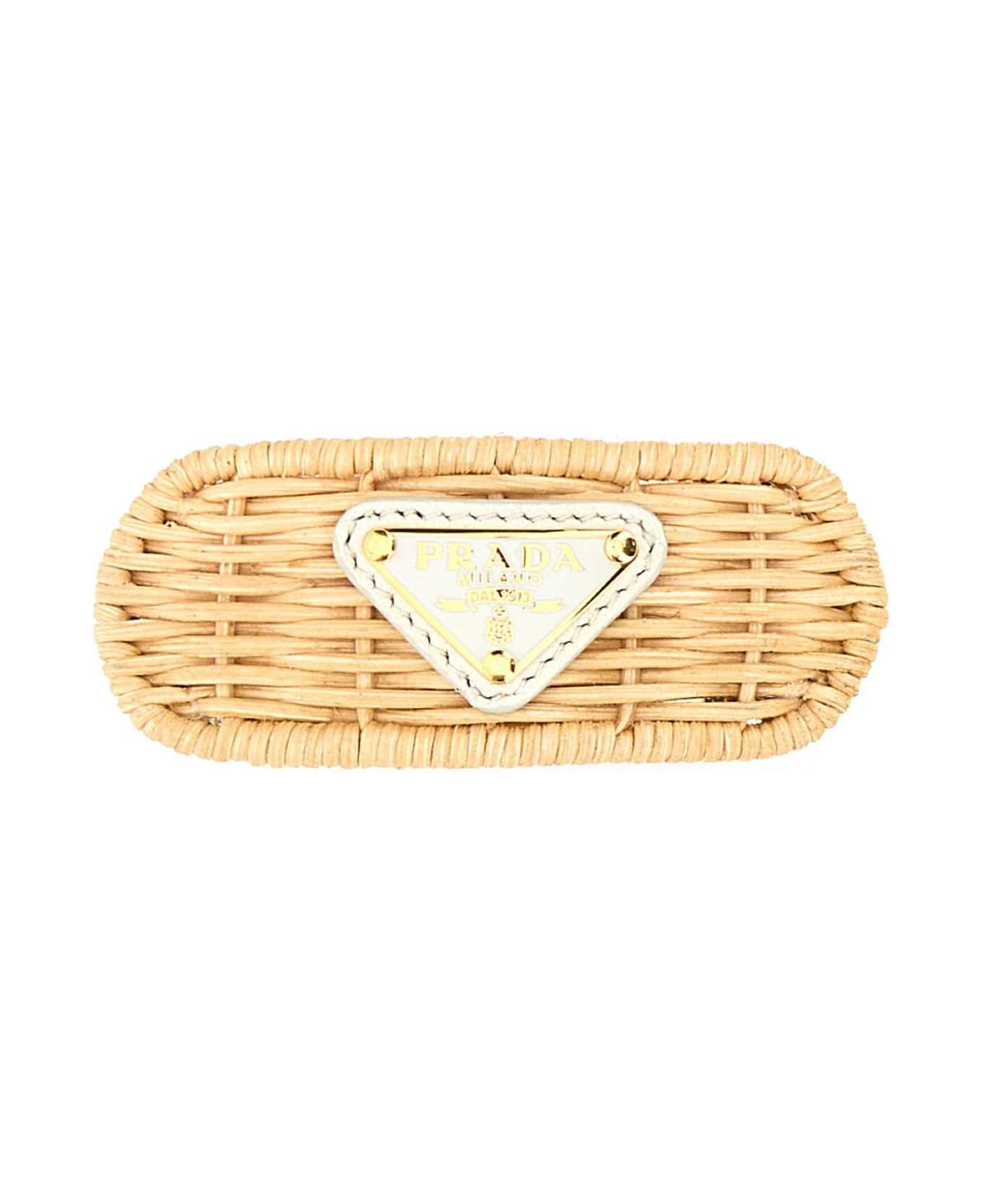 Prada Wicker Hair Clip - NATURALEBIANCO