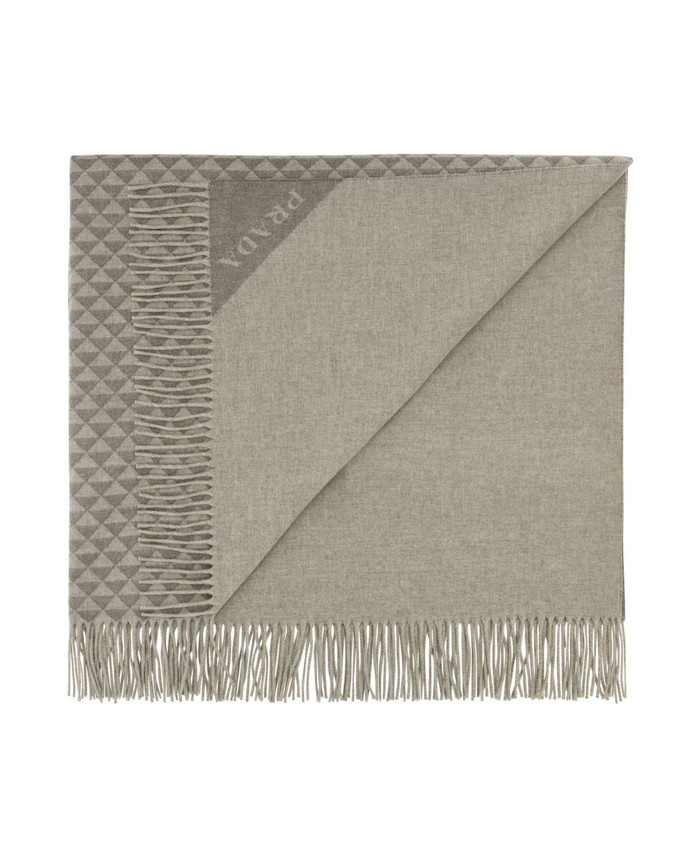 Prada Embroidered Wool Blend Symbole Double Blanket - POMICE+ARGILLA