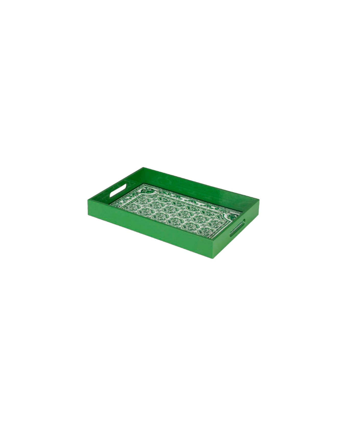 Dolce & Gabbana Green Rectangular Tray With Maiolica Motif In Plexiglass Home - Green