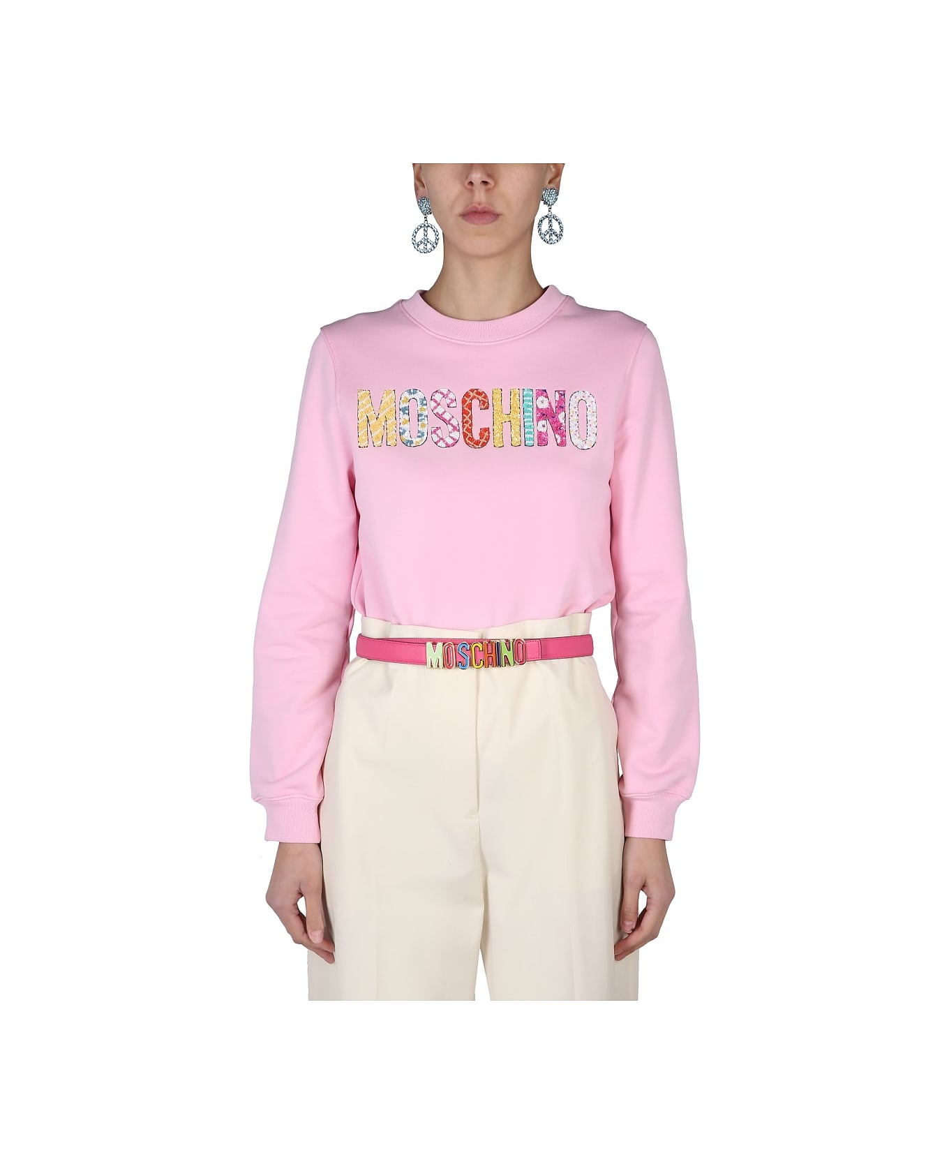 Moschino Sweatshirt With Sequin Logo - Pink